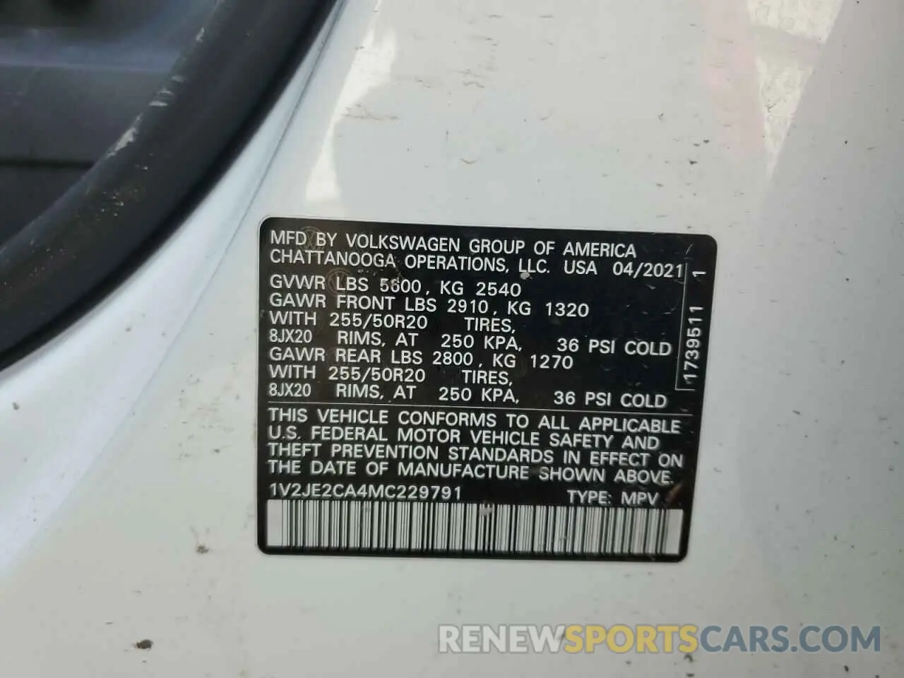 13 fotografías del automóvil dañado 1V2JE2CA4MC229791 VOLKSWAGEN ATLAS 2021