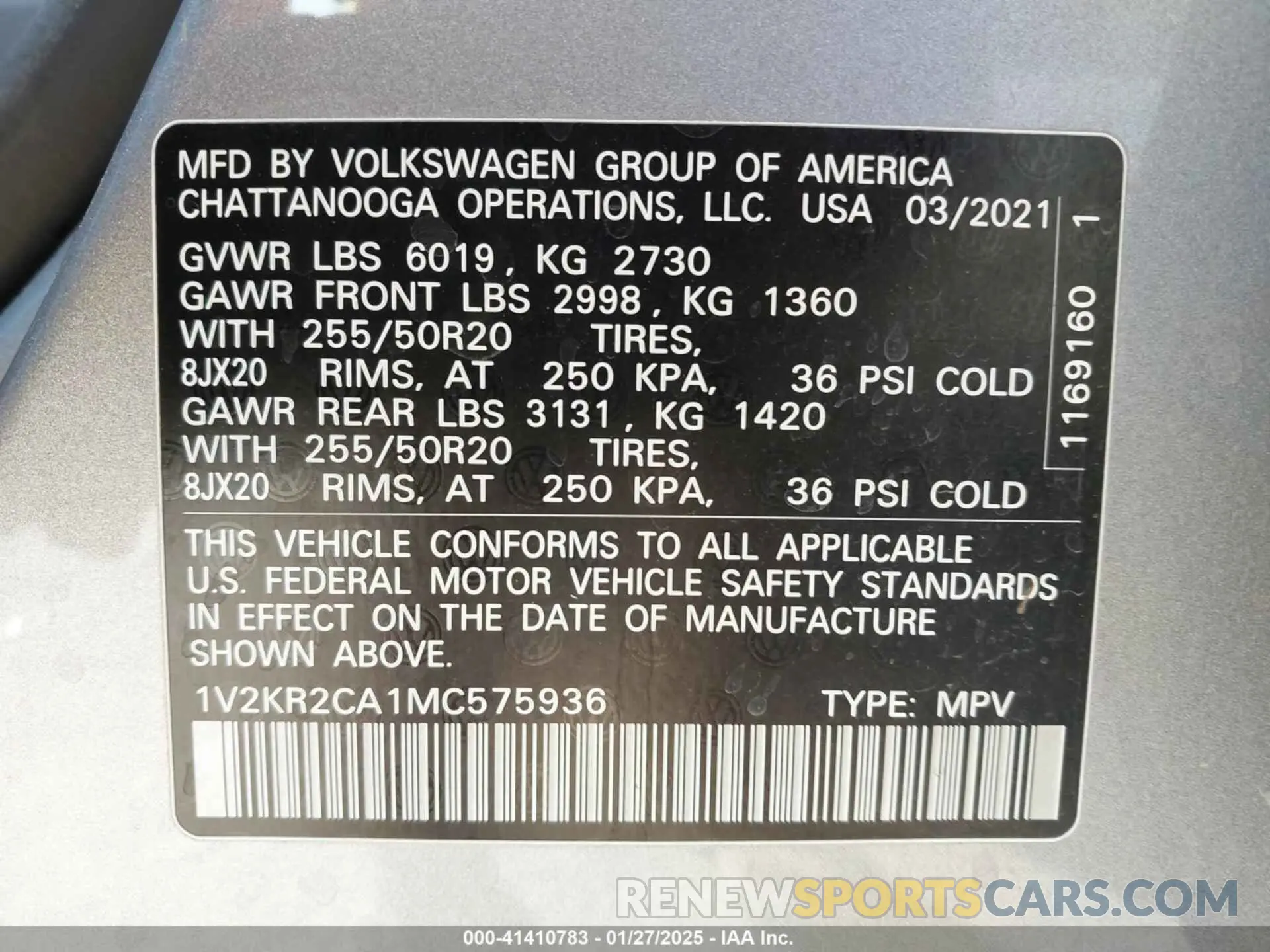 9 fotografías del automóvil dañado 1V2KR2CA1MC575936 VOLKSWAGEN ATLAS 2021