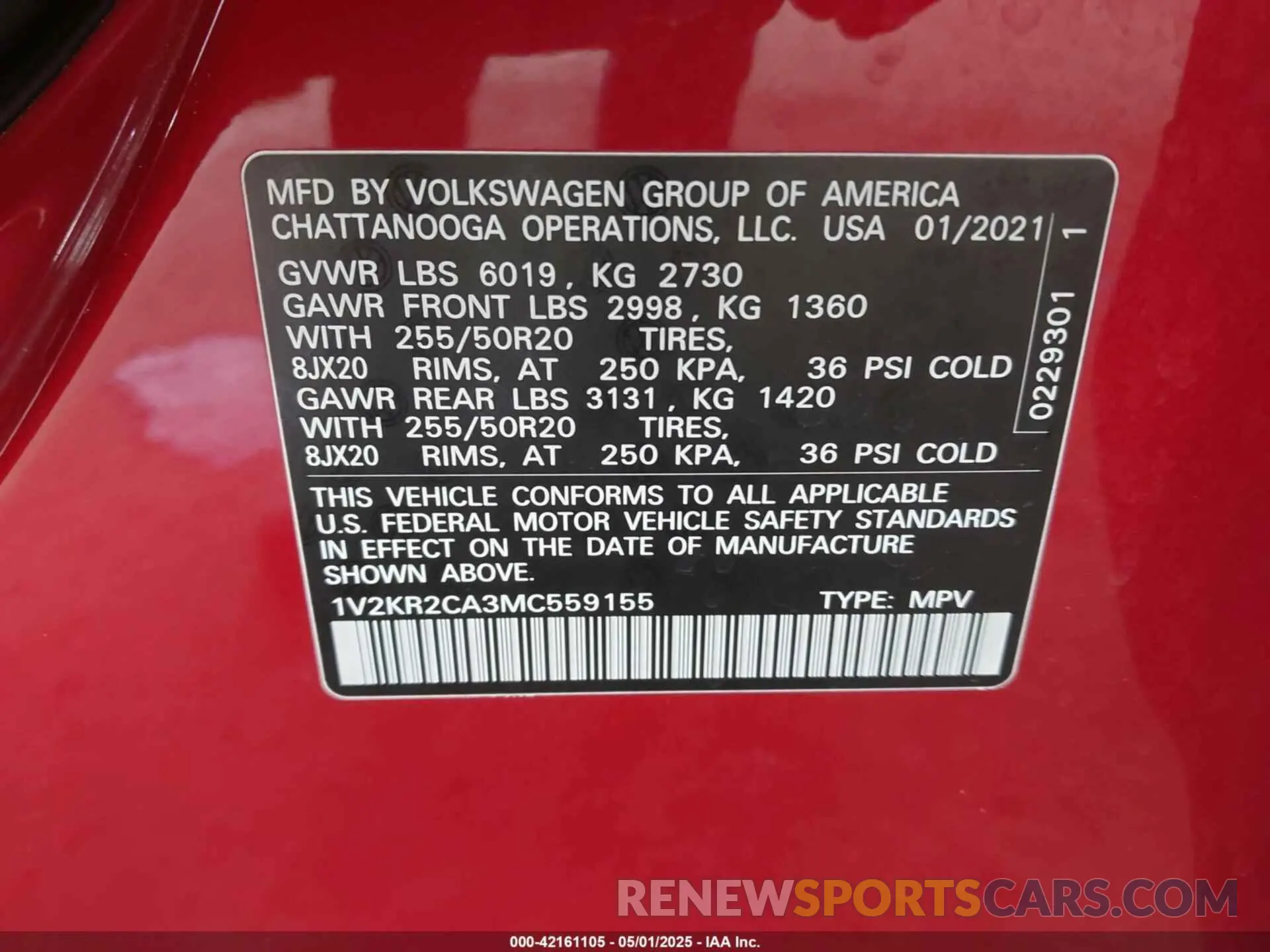 9 fotografías del automóvil dañado 1V2KR2CA3MC559155 VOLKSWAGEN ATLAS 2021