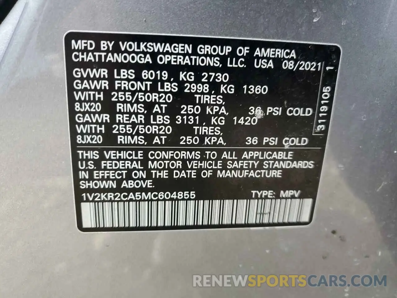 13 fotografías del automóvil dañado 1V2KR2CA5MC604855 VOLKSWAGEN ATLAS 2021