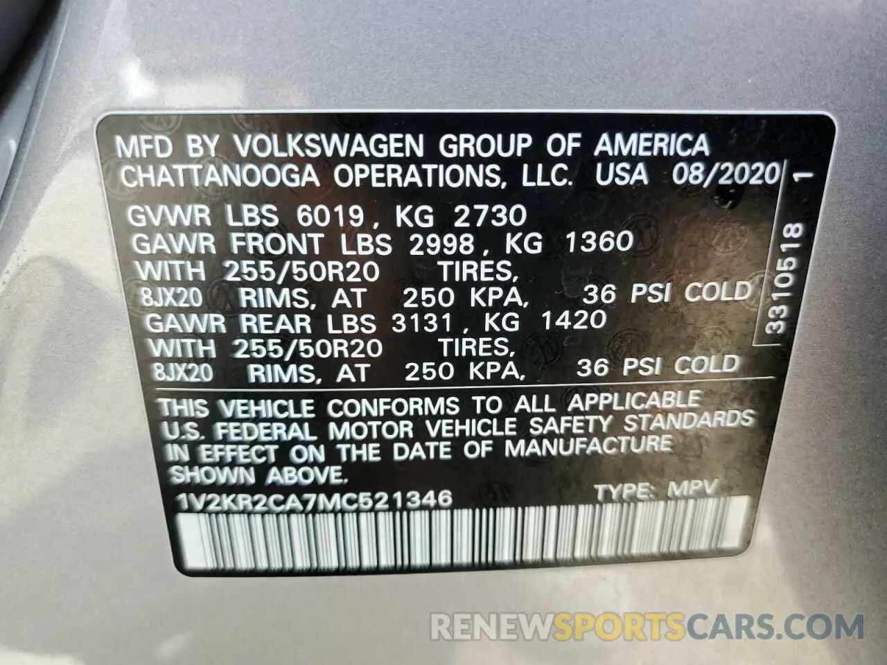 13 fotografías del automóvil dañado 1V2KR2CA7MC521346 VOLKSWAGEN ATLAS 2021