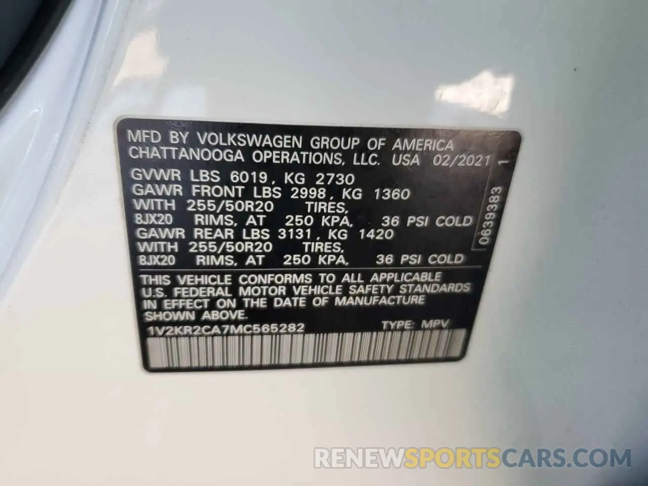 13 fotografías del automóvil dañado 1V2KR2CA7MC565282 VOLKSWAGEN ATLAS 2021