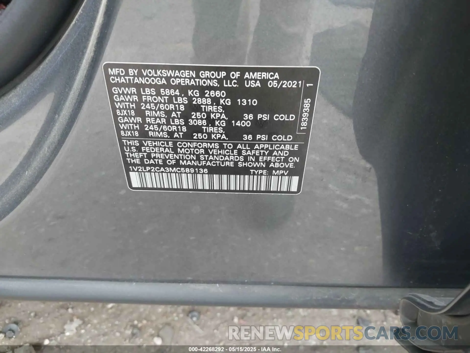 9 fotografías del automóvil dañado 1V2LP2CA3MC589136 VOLKSWAGEN ATLAS 2021