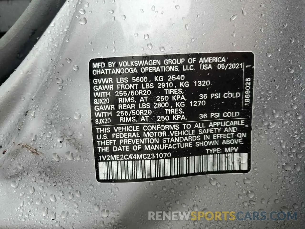 16 fotografías del automóvil dañado 1V2ME2CA4MC231070 VOLKSWAGEN ATLAS 2021