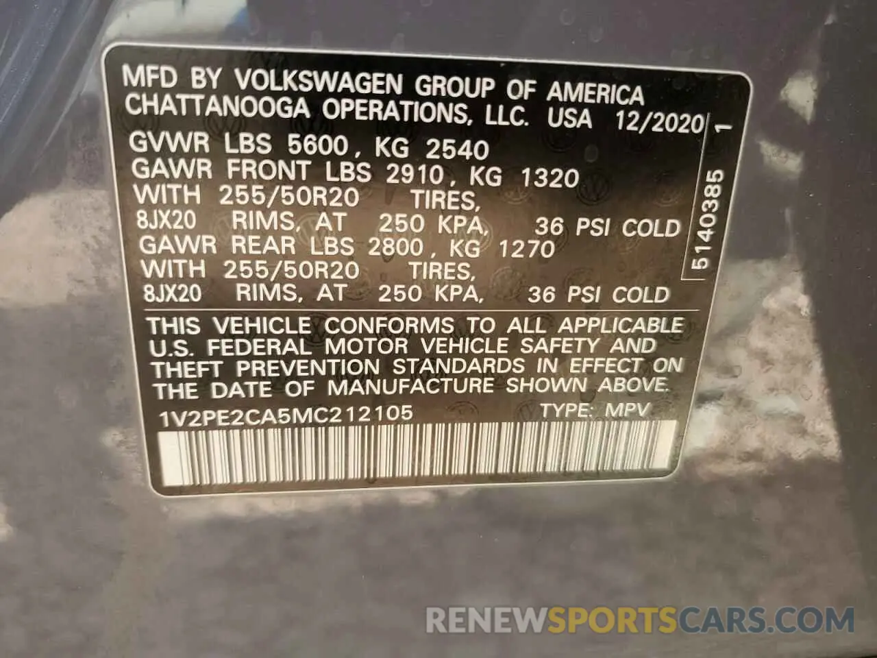 12 fotografías del automóvil dañado 1V2PE2CA5MC212105 VOLKSWAGEN ATLAS 2021