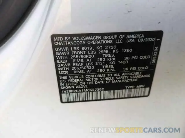 13 fotografías del automóvil dañado 1V2RR2CA1MC527352 VOLKSWAGEN ATLAS 2021