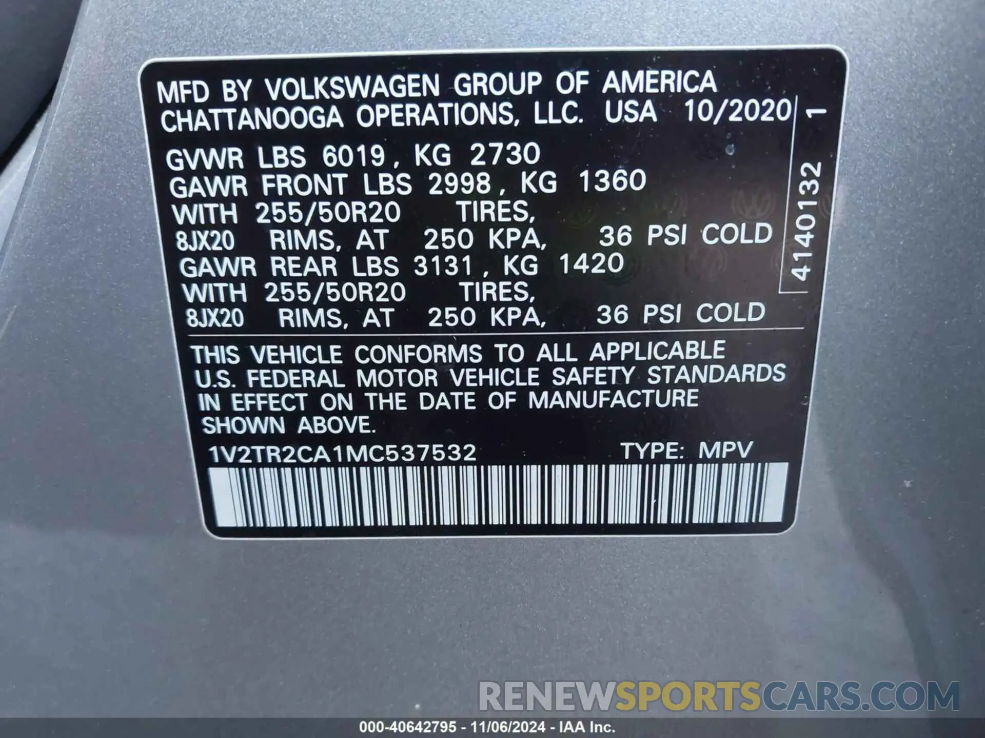 9 fotografías del automóvil dañado 1V2TR2CA1MC537532 VOLKSWAGEN ATLAS 2021