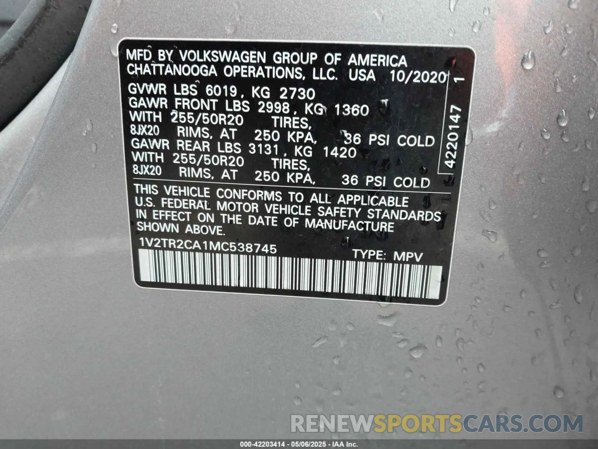 9 fotografías del automóvil dañado 1V2TR2CA1MC538745 VOLKSWAGEN ATLAS 2021