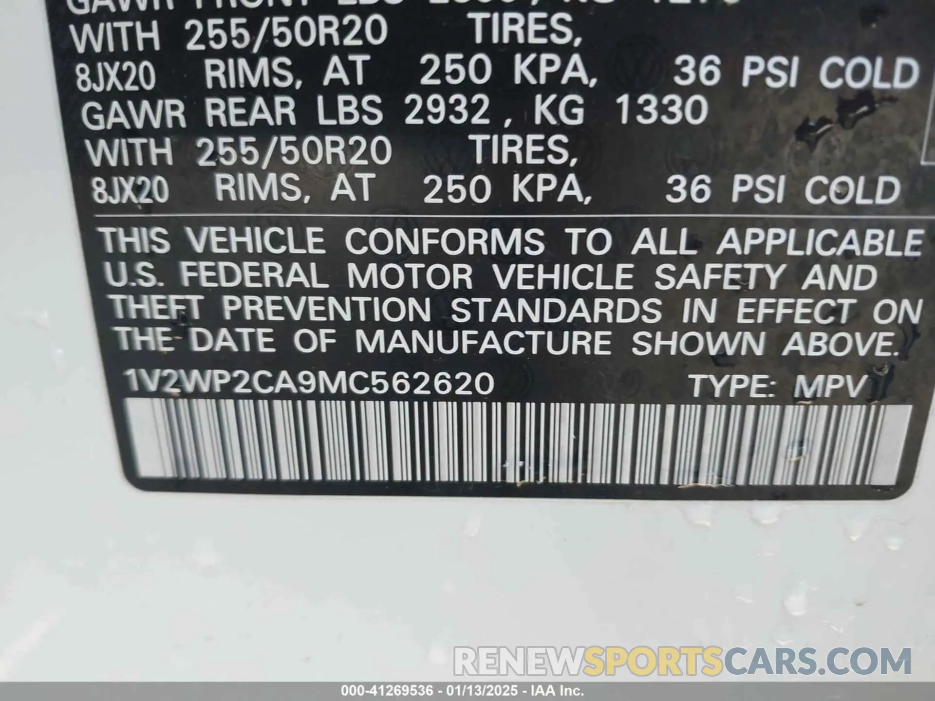 9 fotografías del automóvil dañado 1V2WP2CA9MC562620 VOLKSWAGEN ATLAS 2021