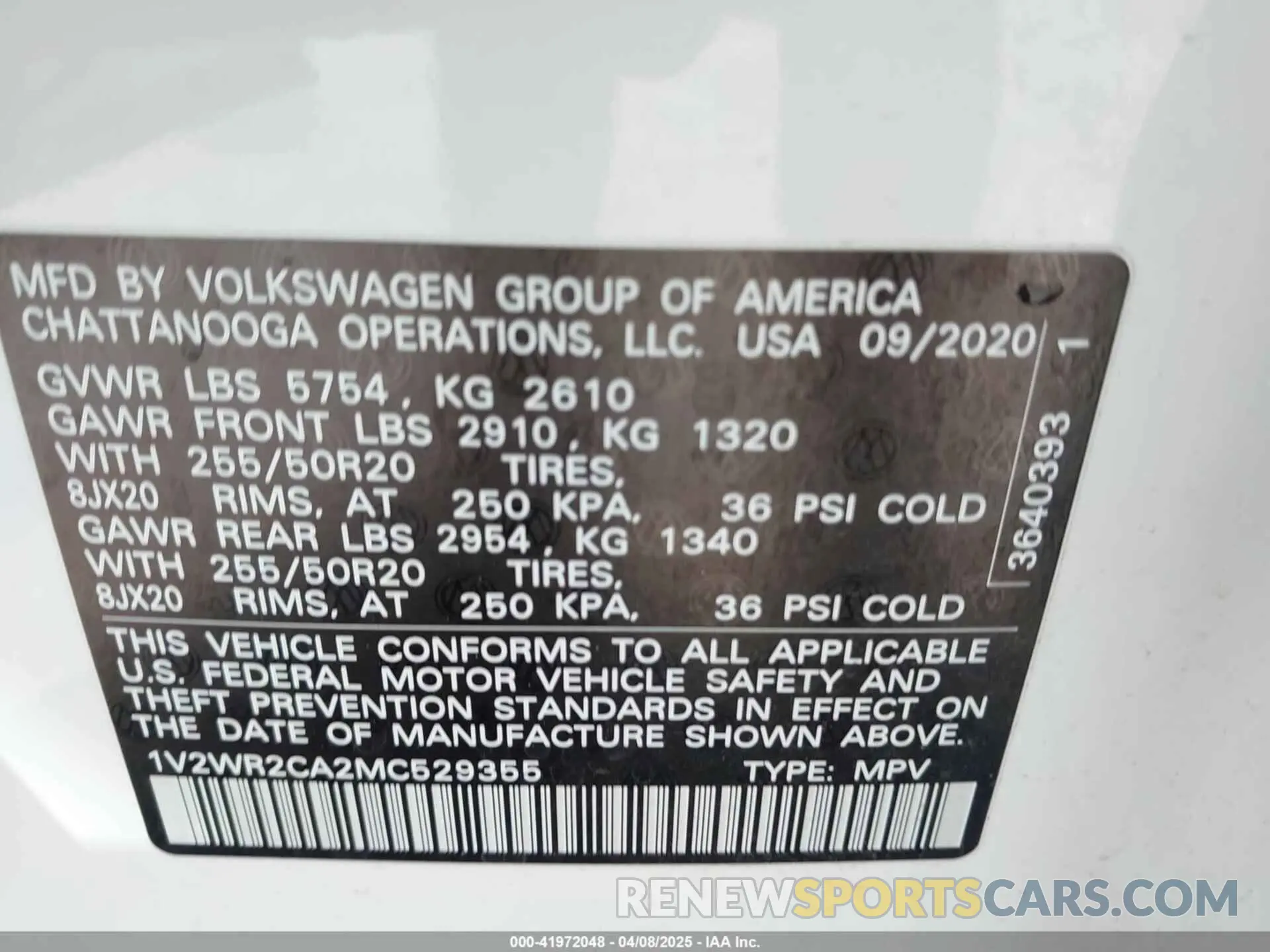 9 fotografías del automóvil dañado 1V2WR2CA2MC529355 VOLKSWAGEN ATLAS 2021