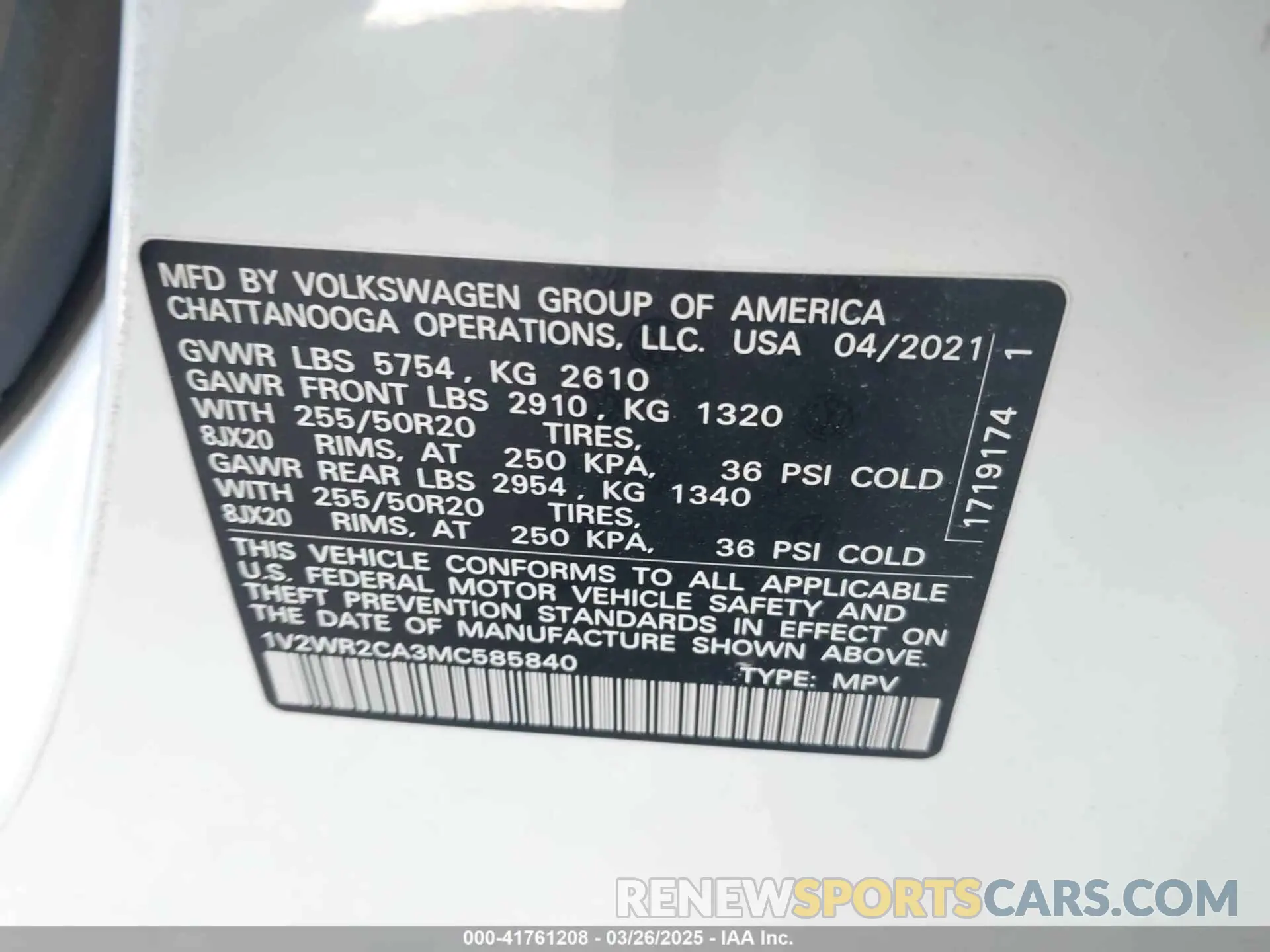 9 fotografías del automóvil dañado 1V2WR2CA3MC585840 VOLKSWAGEN ATLAS 2021