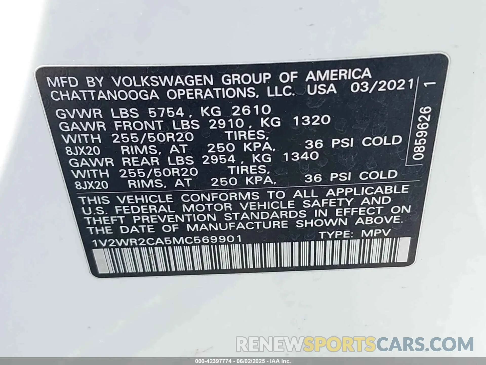 9 fotografías del automóvil dañado 1V2WR2CA5MC569901 VOLKSWAGEN ATLAS 2021