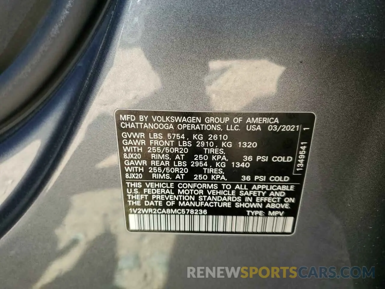 15 fotografías del automóvil dañado 1V2WR2CA8MC578236 VOLKSWAGEN ATLAS 2021