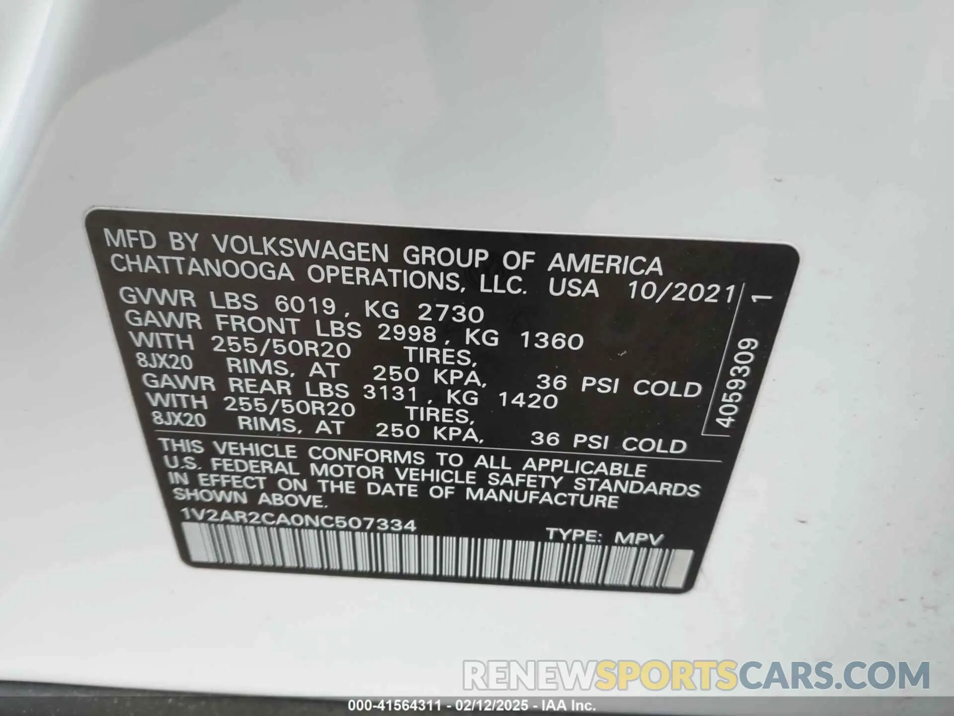 9 fotografías del automóvil dañado 1V2AR2CA0NC507334 VOLKSWAGEN ATLAS 2022