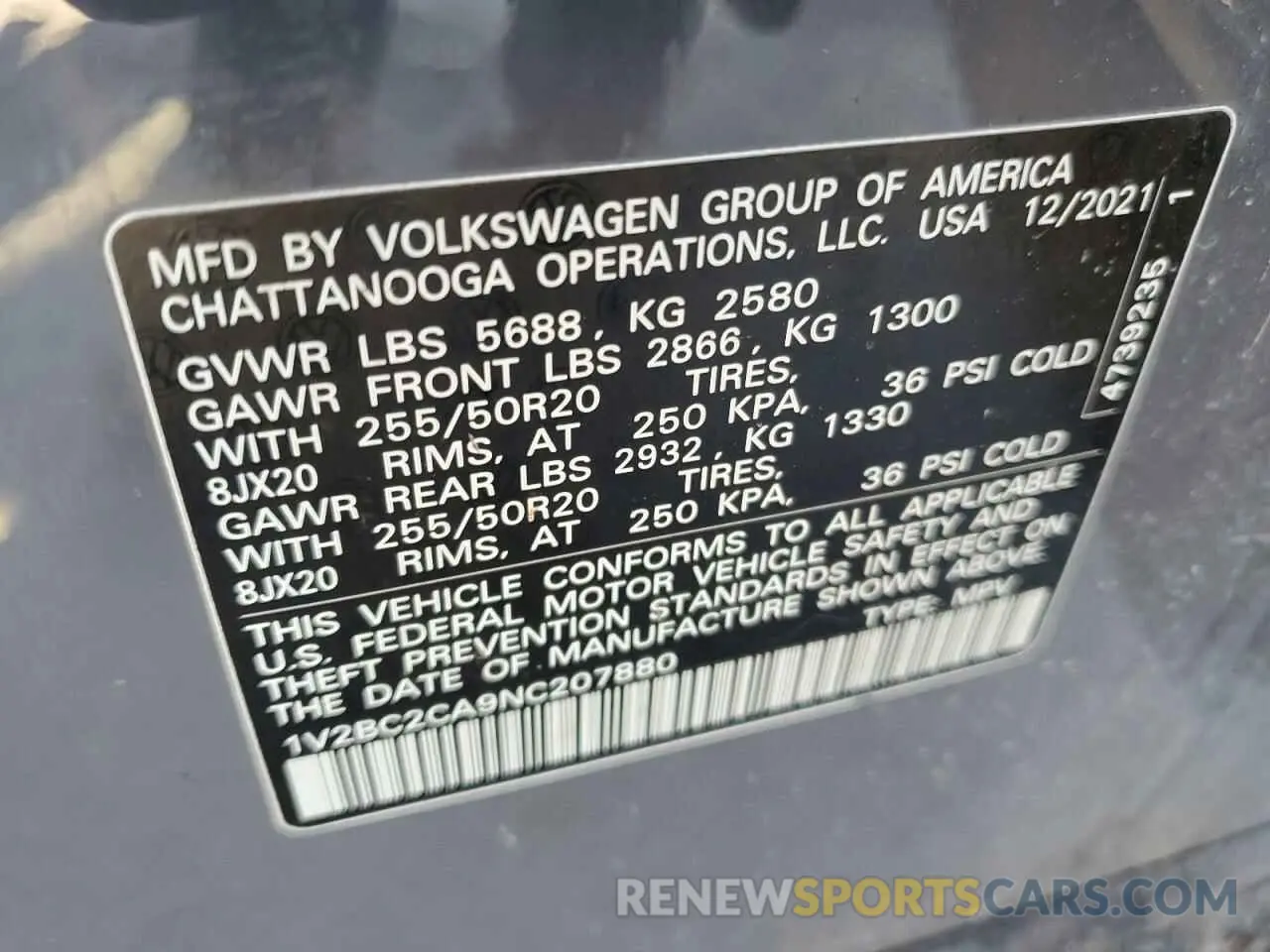 14 fotografías del automóvil dañado 1V2BC2CA9NC207880 VOLKSWAGEN ATLAS 2022