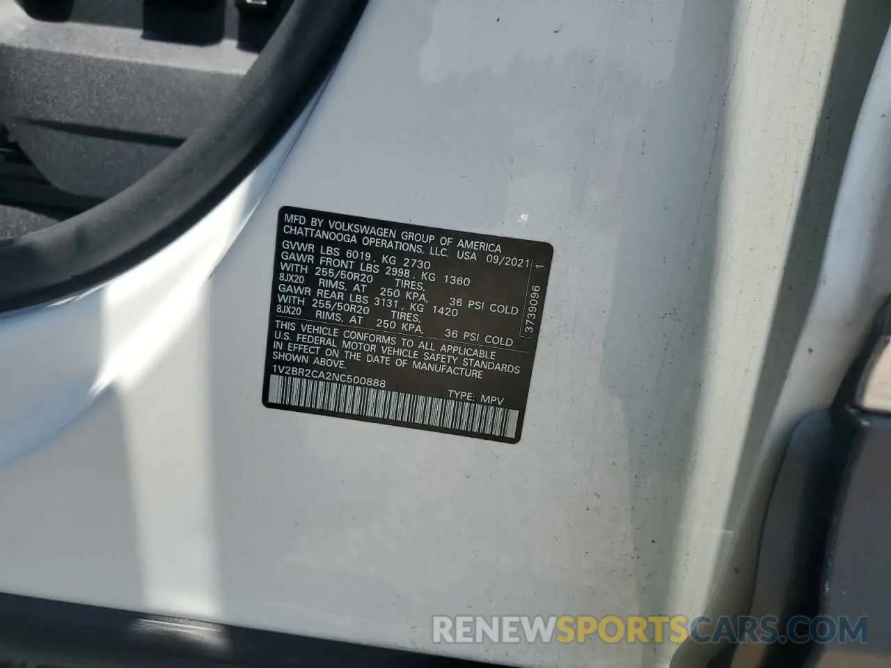 13 fotografías del automóvil dañado 1V2BR2CA2NC500888 VOLKSWAGEN ATLAS 2022
