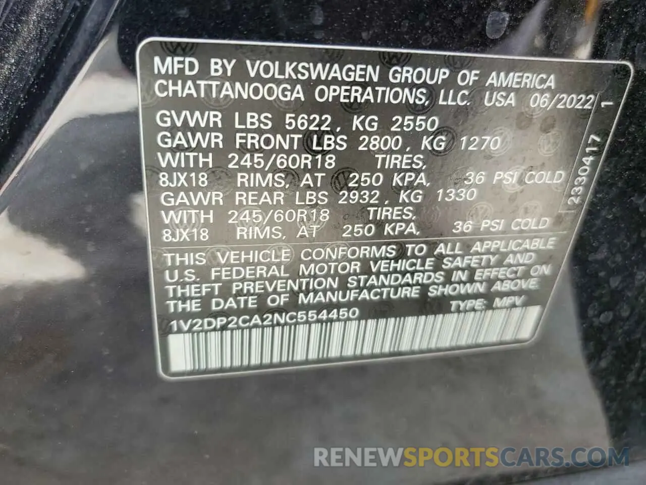 13 fotografías del automóvil dañado 1V2DP2CA2NC554450 VOLKSWAGEN ATLAS 2022