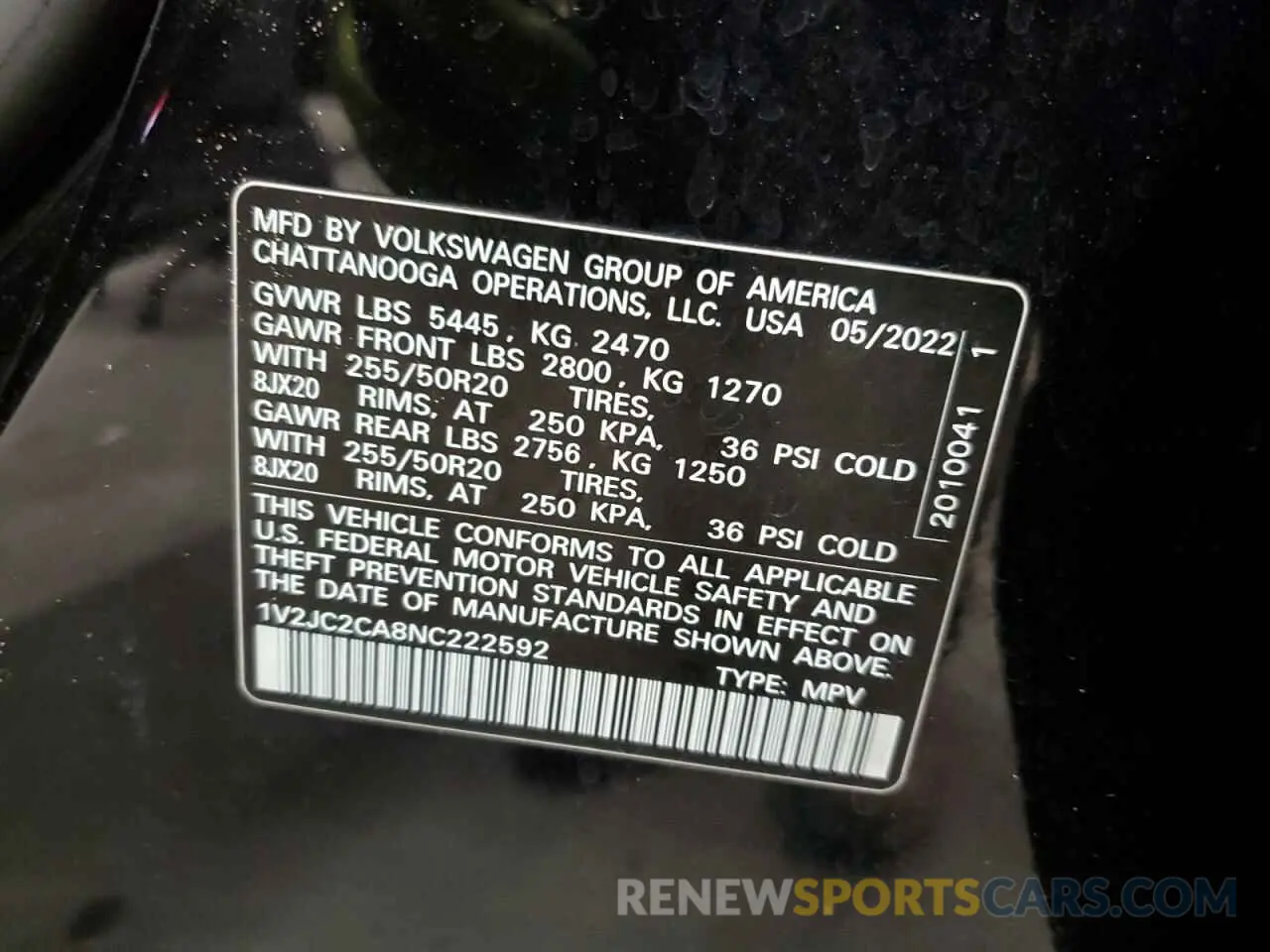 13 fotografías del automóvil dañado 1V2JC2CA8NC222592 VOLKSWAGEN ATLAS 2022