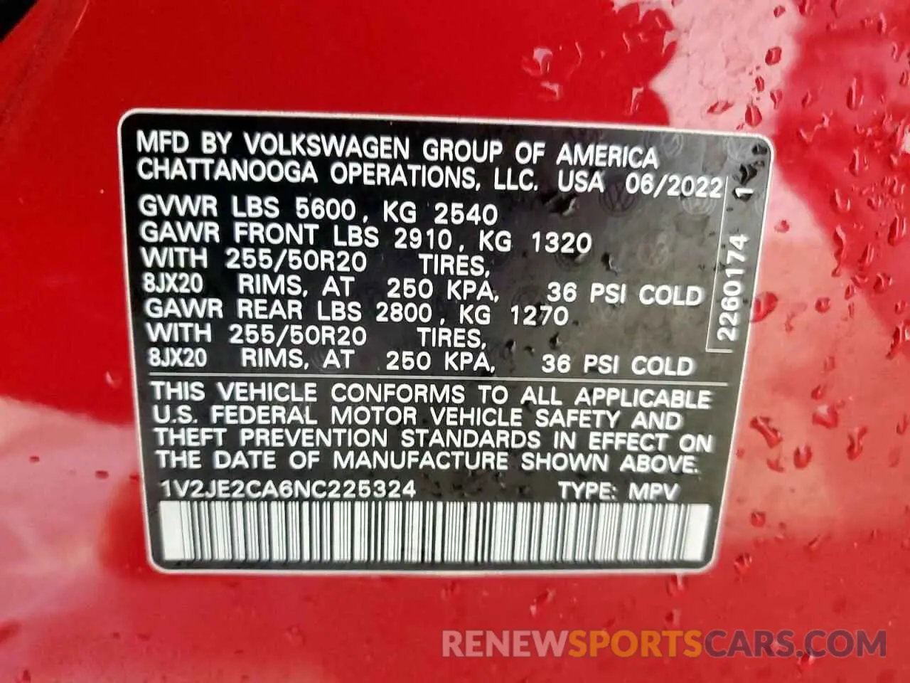 13 fotografías del automóvil dañado 1V2JE2CA6NC225324 VOLKSWAGEN ATLAS 2022