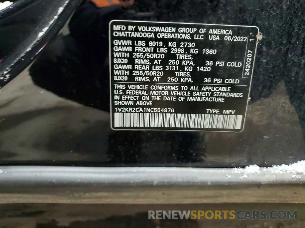 13 fotografías del automóvil dañado 1V2KR2CA1NC554876 VOLKSWAGEN ATLAS 2022