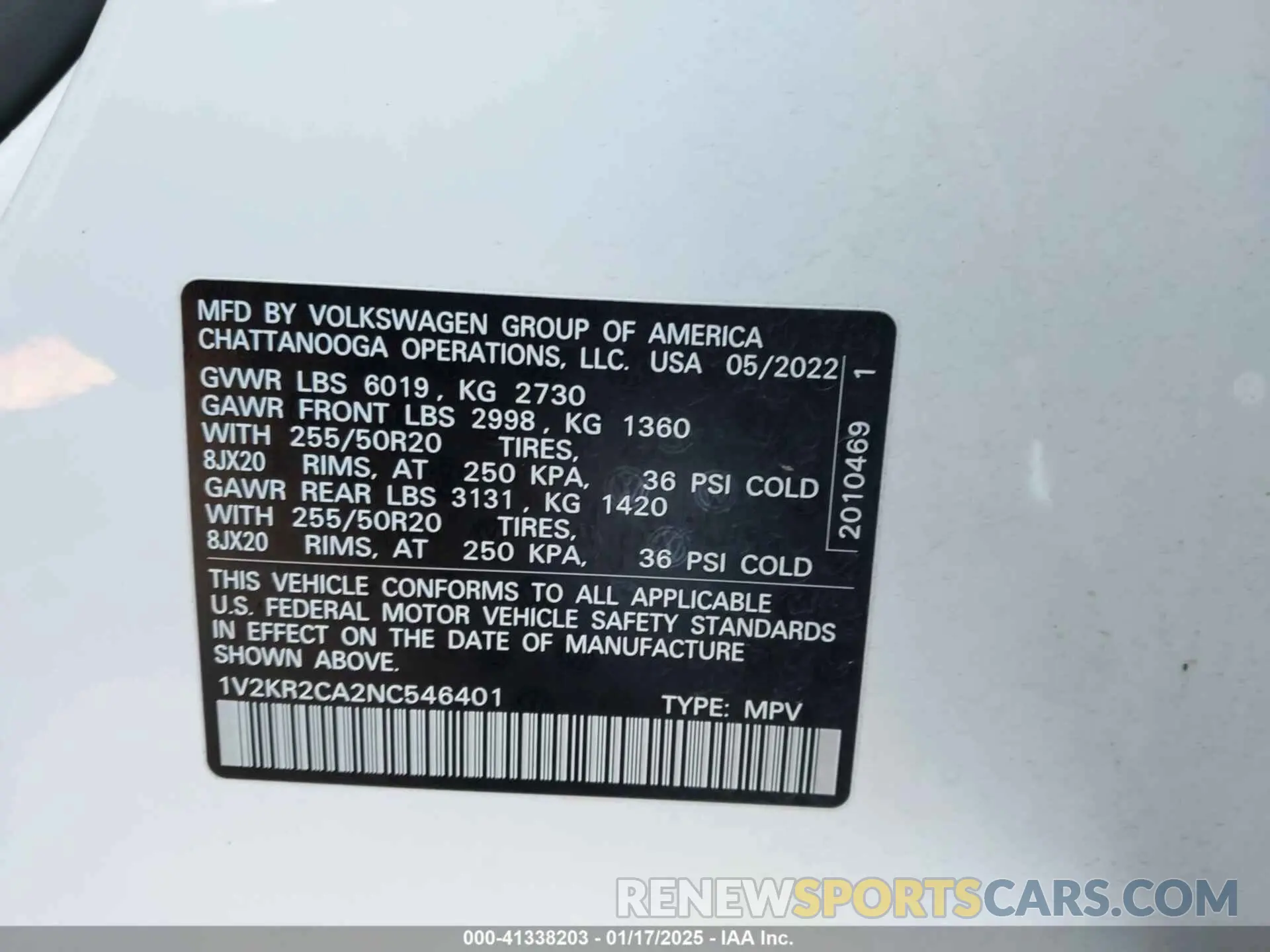 9 fotografías del automóvil dañado 1V2KR2CA2NC546401 VOLKSWAGEN ATLAS 2022