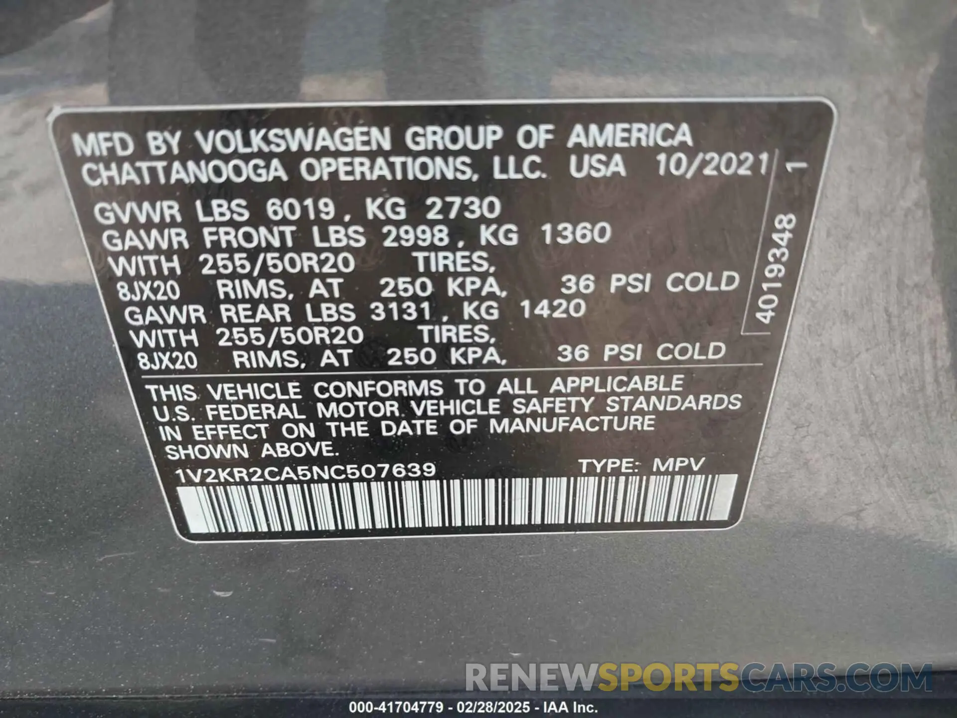 9 fotografías del automóvil dañado 1V2KR2CA5NC507639 VOLKSWAGEN ATLAS 2022