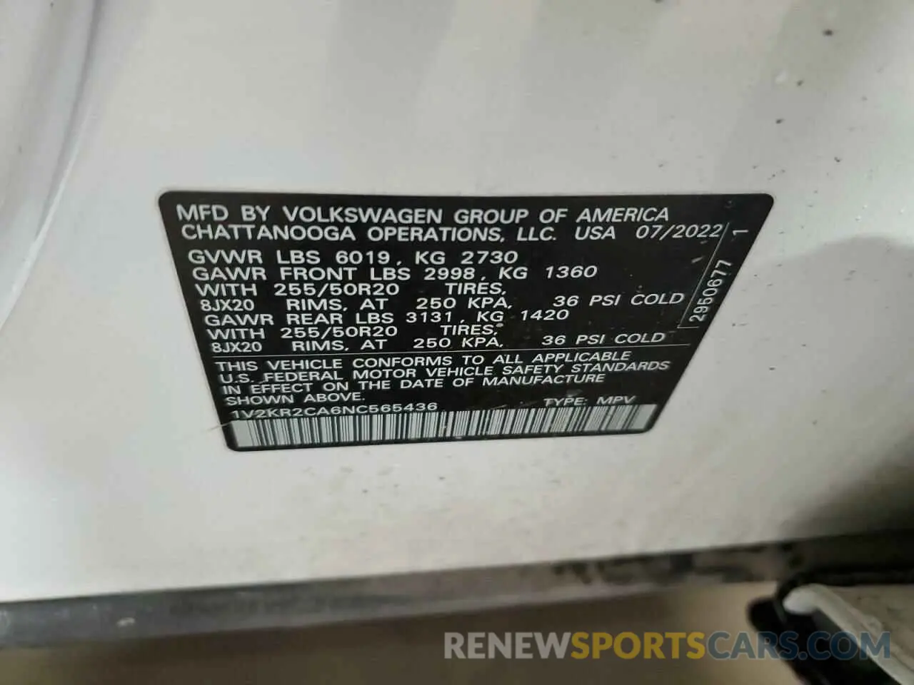 14 fotografías del automóvil dañado 1V2KR2CA6NC565436 VOLKSWAGEN ATLAS 2022