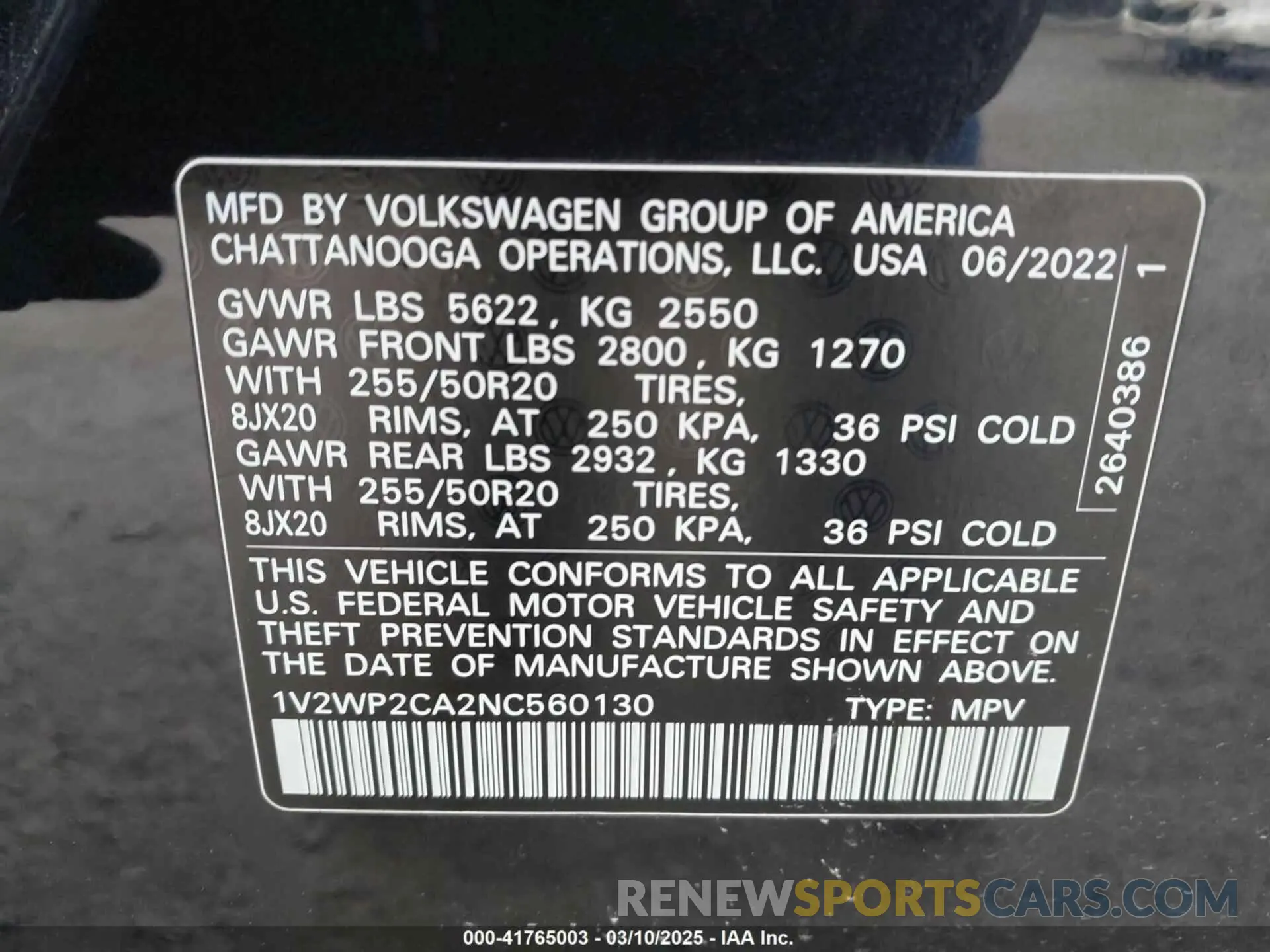 9 fotografías del automóvil dañado 1V2WP2CA2NC560130 VOLKSWAGEN ATLAS 2022