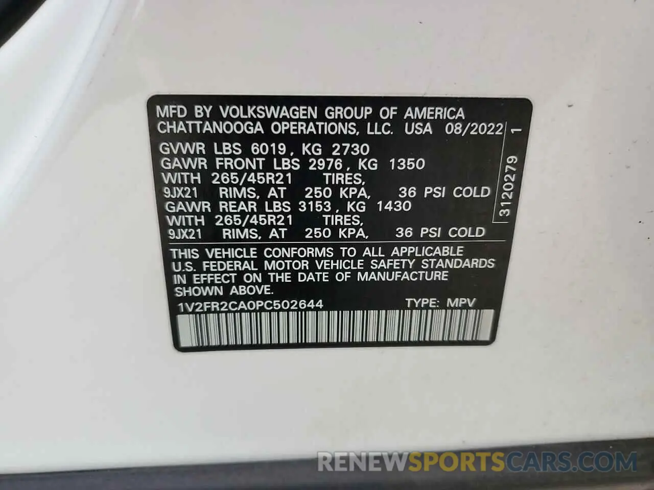 14 fotografías del automóvil dañado 1V2FR2CA0PC502644 VOLKSWAGEN ATLAS 2023
