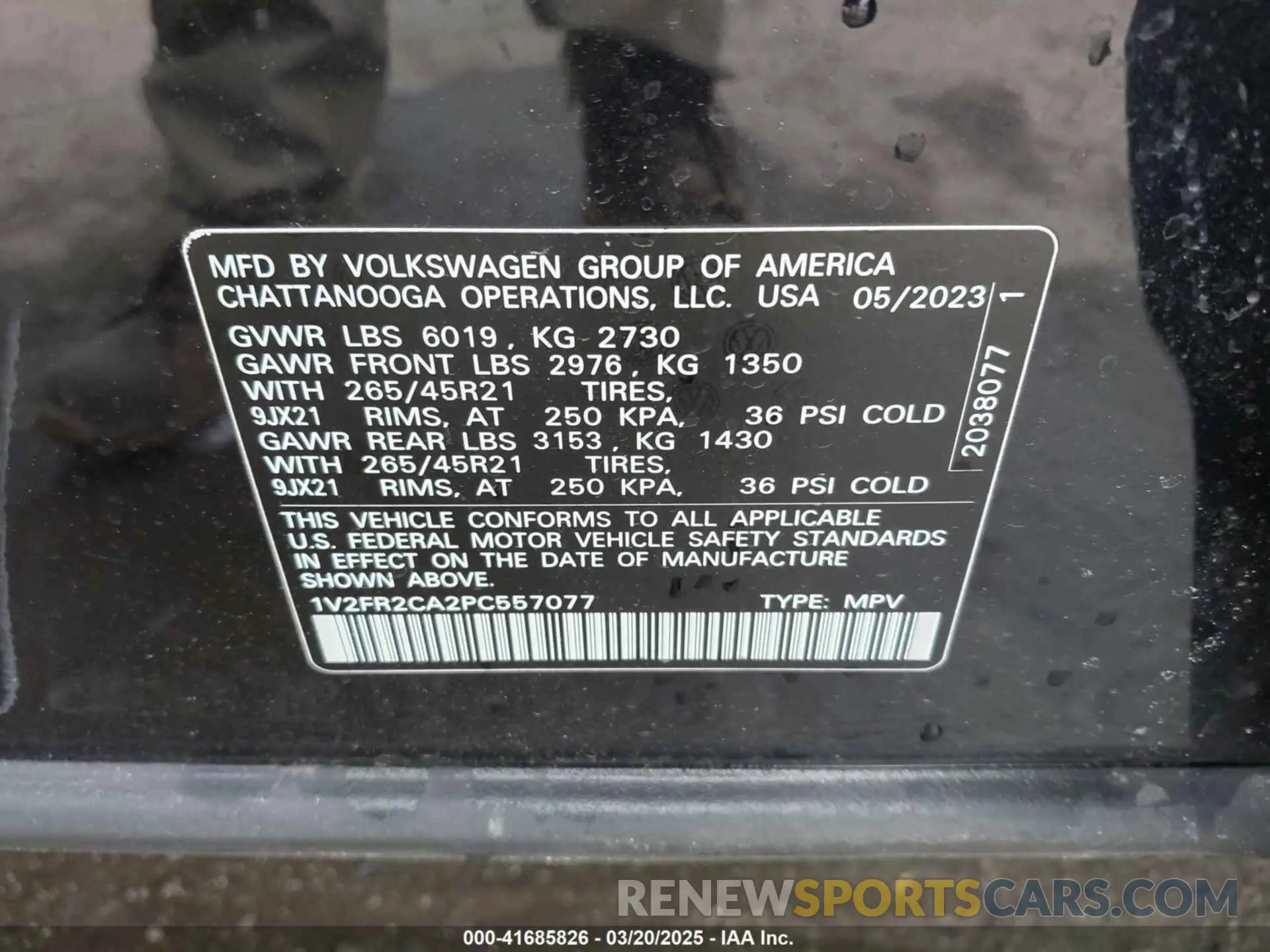 9 fotografías del automóvil dañado 1V2FR2CA2PC557077 VOLKSWAGEN ATLAS 2023