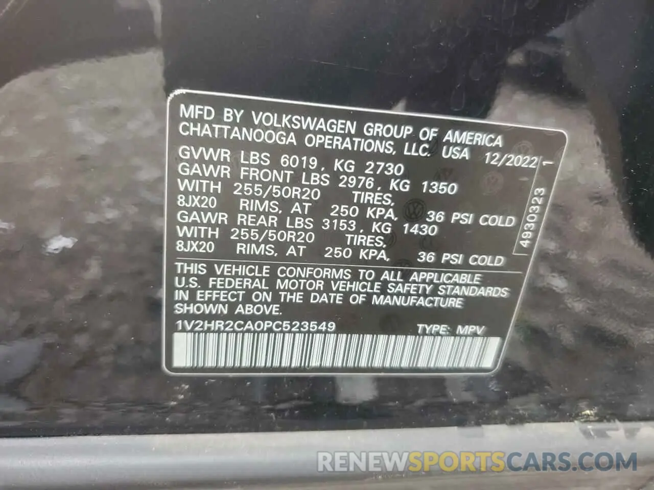 12 fotografías del automóvil dañado 1V2HR2CA0PC523549 VOLKSWAGEN ATLAS 2023