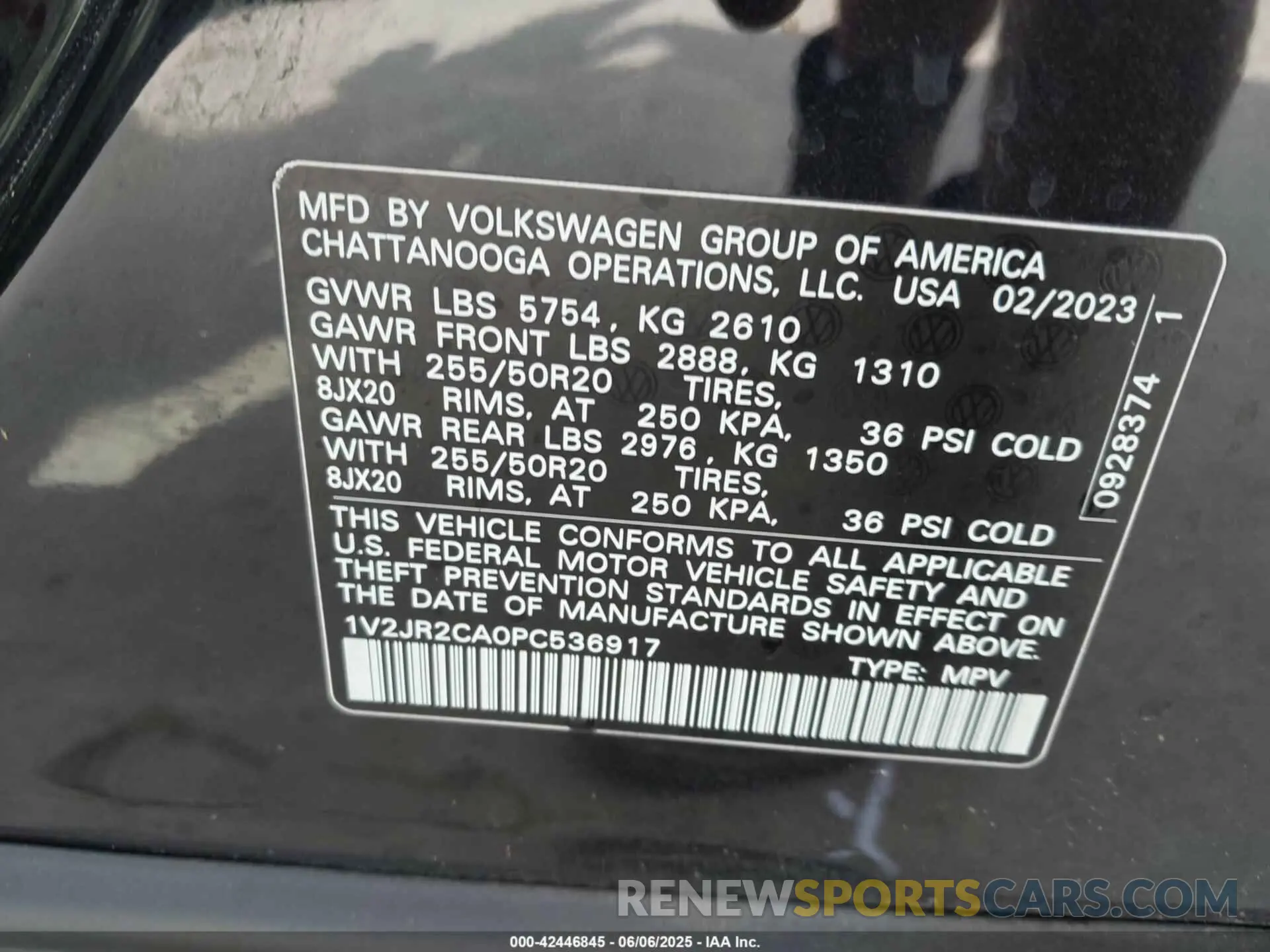 9 fotografías del automóvil dañado 1V2JR2CA0PC536917 VOLKSWAGEN ATLAS 2023
