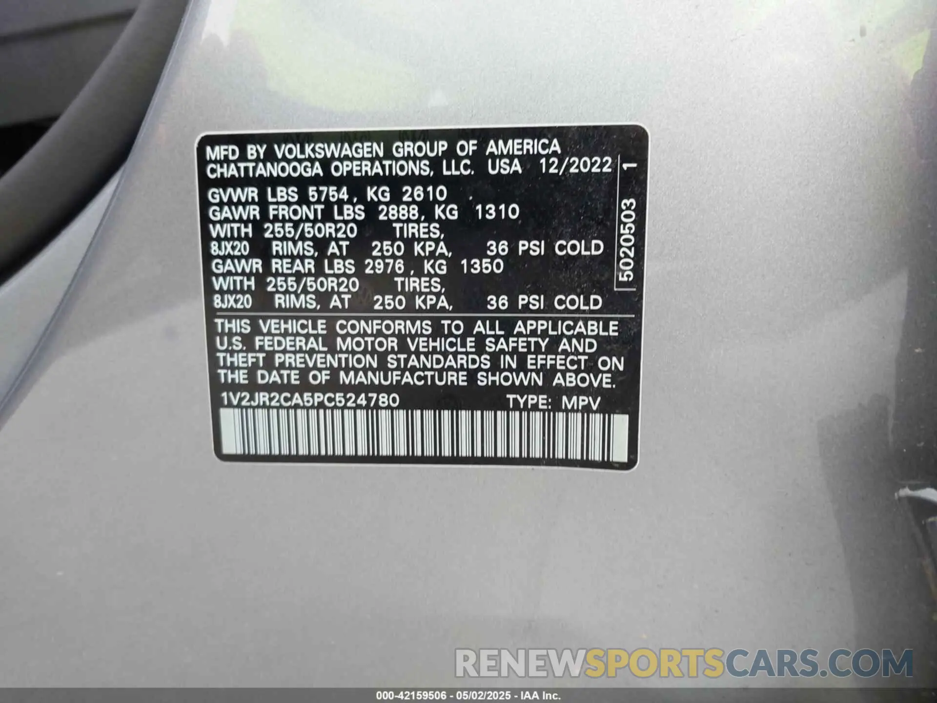 9 fotografías del automóvil dañado 1V2JR2CA5PC524780 VOLKSWAGEN ATLAS 2023