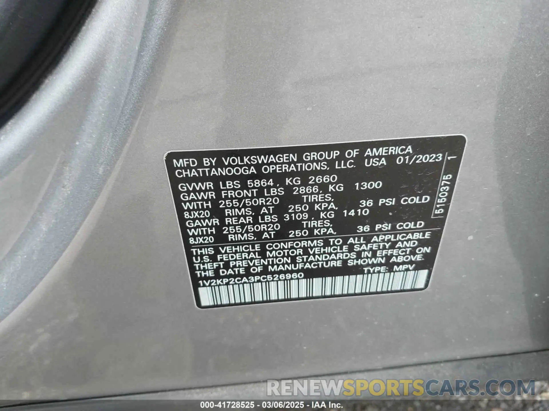 9 fotografías del automóvil dañado 1V2KP2CA3PC526960 VOLKSWAGEN ATLAS 2023