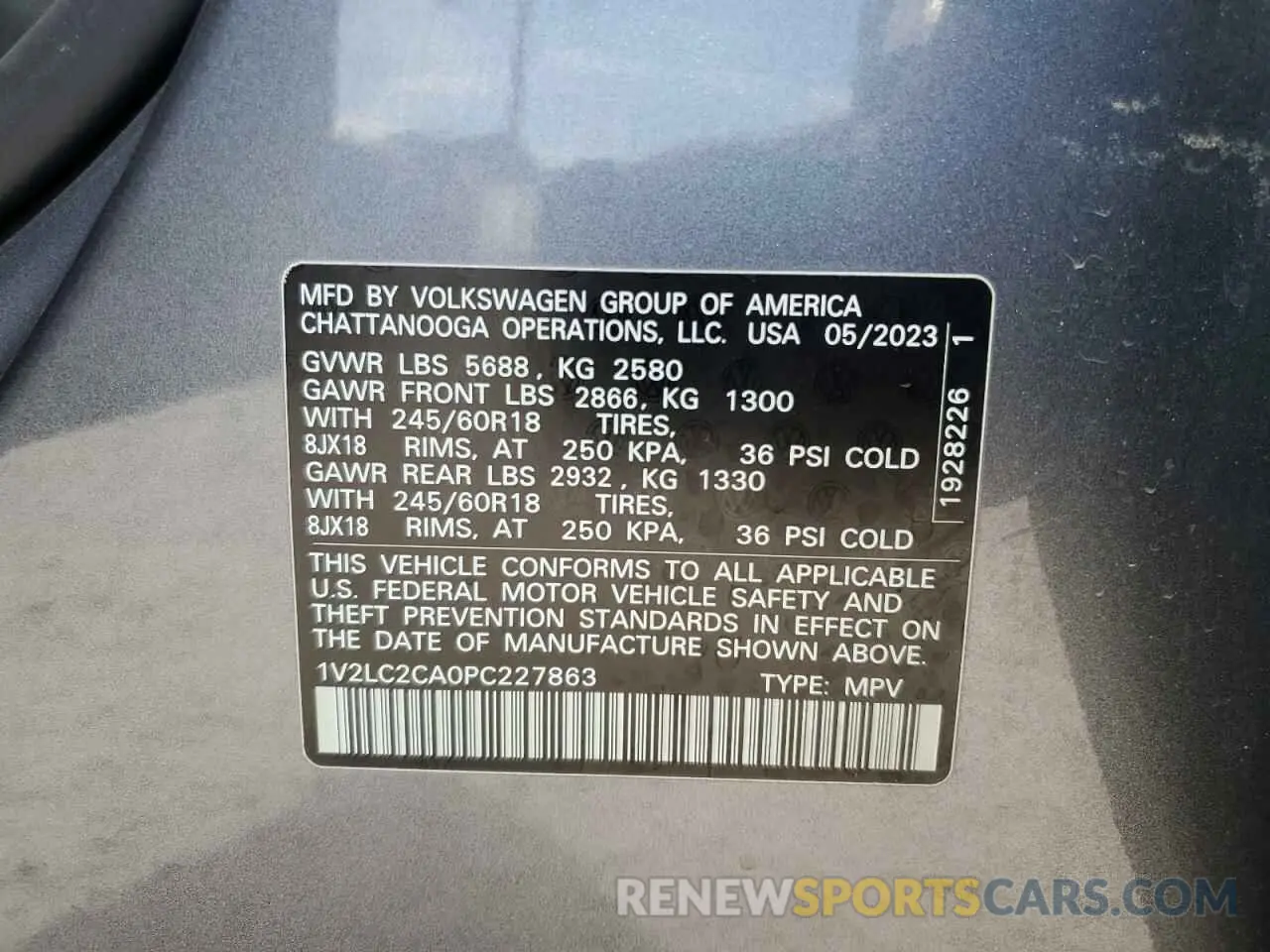 13 fotografías del automóvil dañado 1V2LC2CA0PC227863 VOLKSWAGEN ATLAS 2023