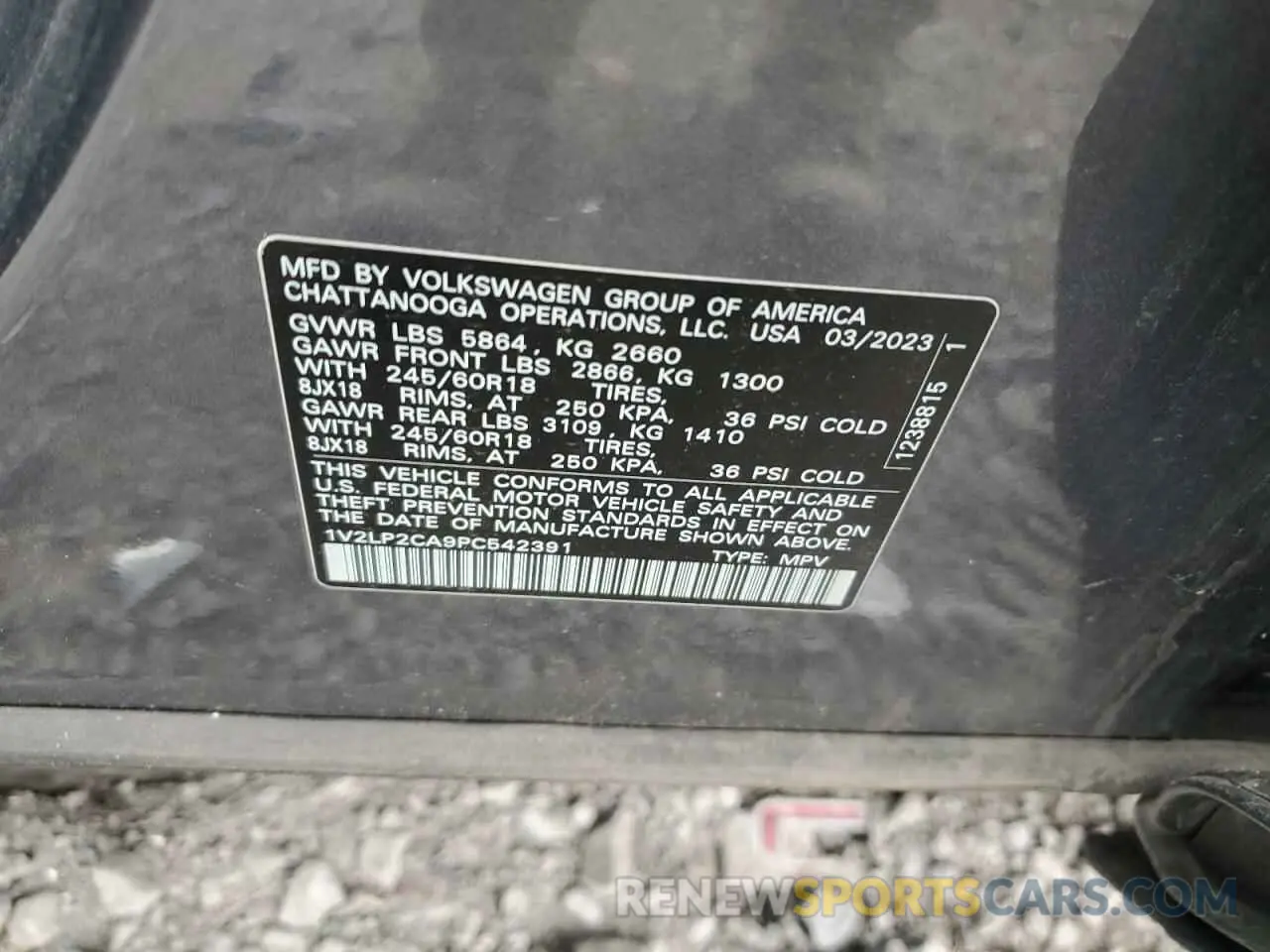 13 fotografías del automóvil dañado 1V2LP2CA9PC542391 VOLKSWAGEN ATLAS 2023