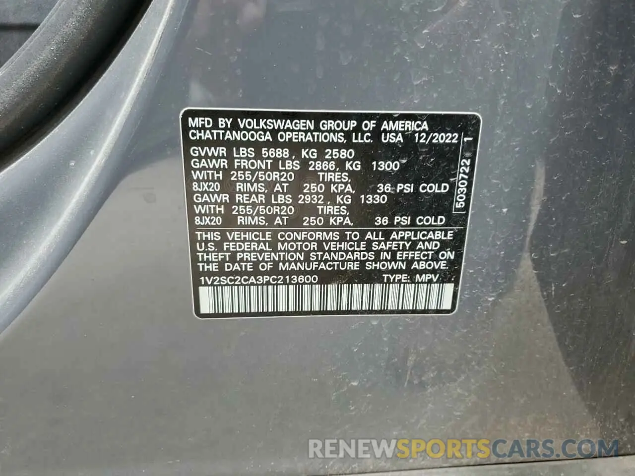 13 fotografías del automóvil dañado 1V2SC2CA3PC213600 VOLKSWAGEN ATLAS 2023