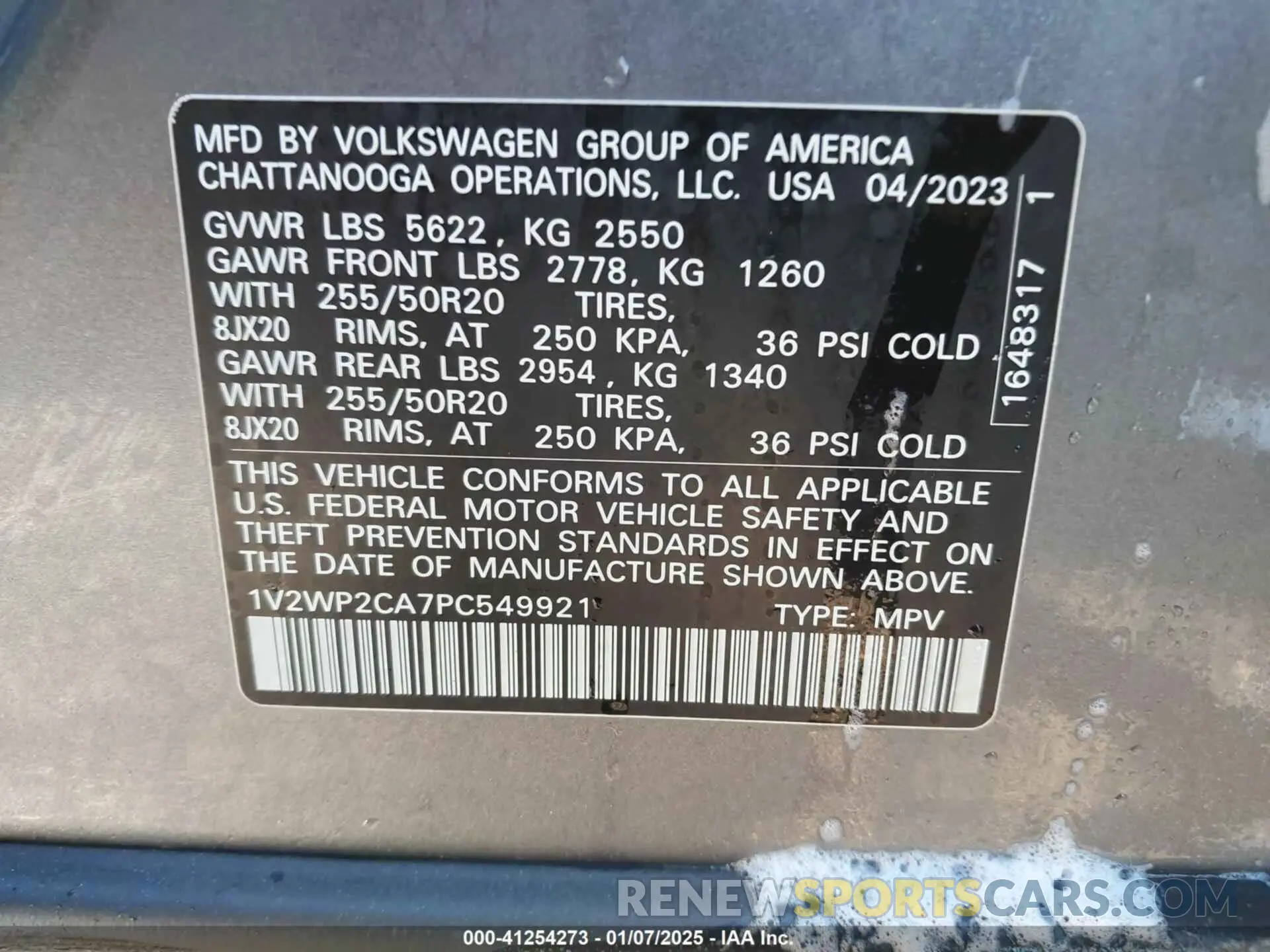 9 fotografías del automóvil dañado 1V2WP2CA7PC549921 VOLKSWAGEN ATLAS 2023
