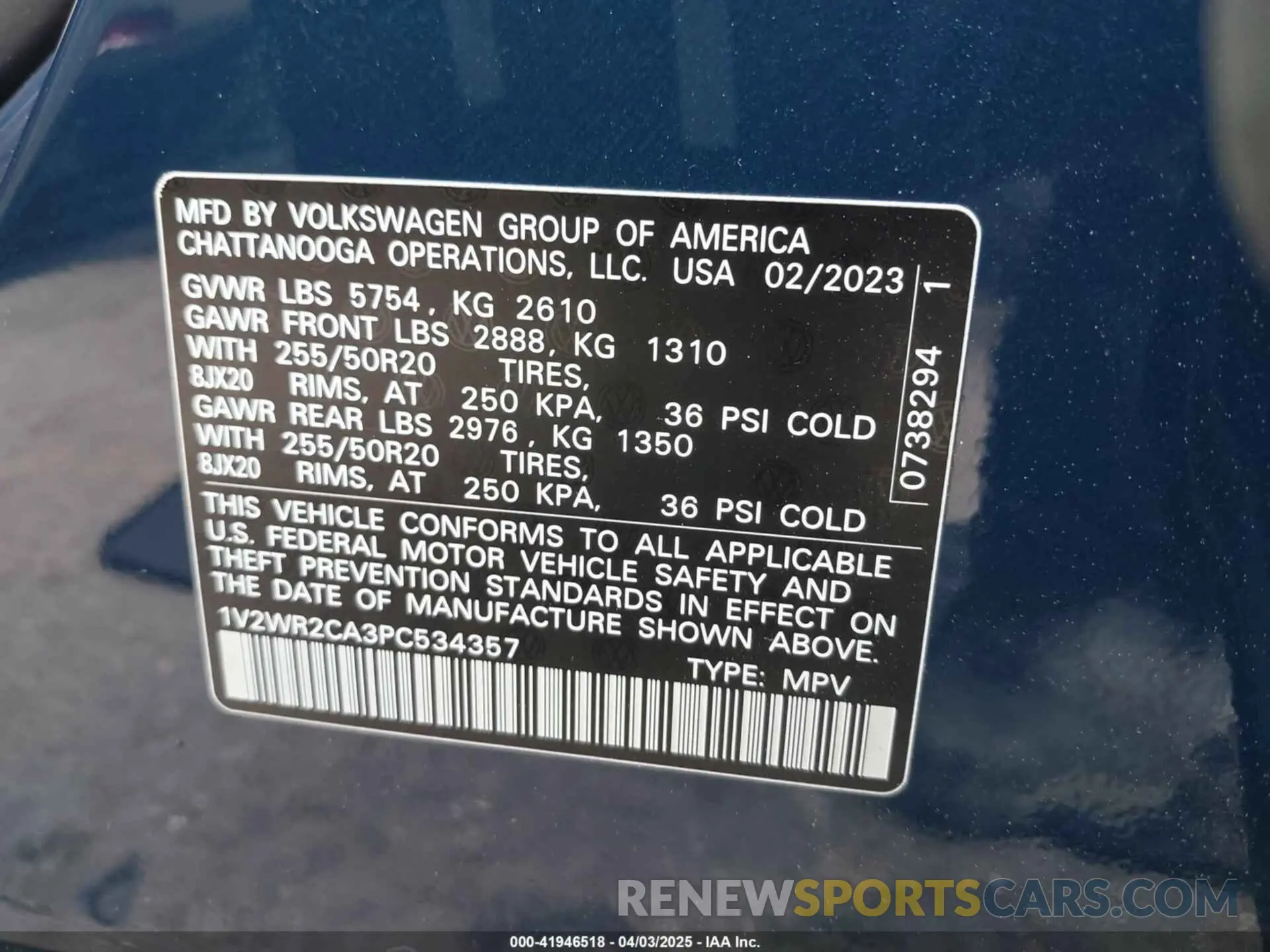 9 fotografías del automóvil dañado 1V2WR2CA3PC534357 VOLKSWAGEN ATLAS 2023
