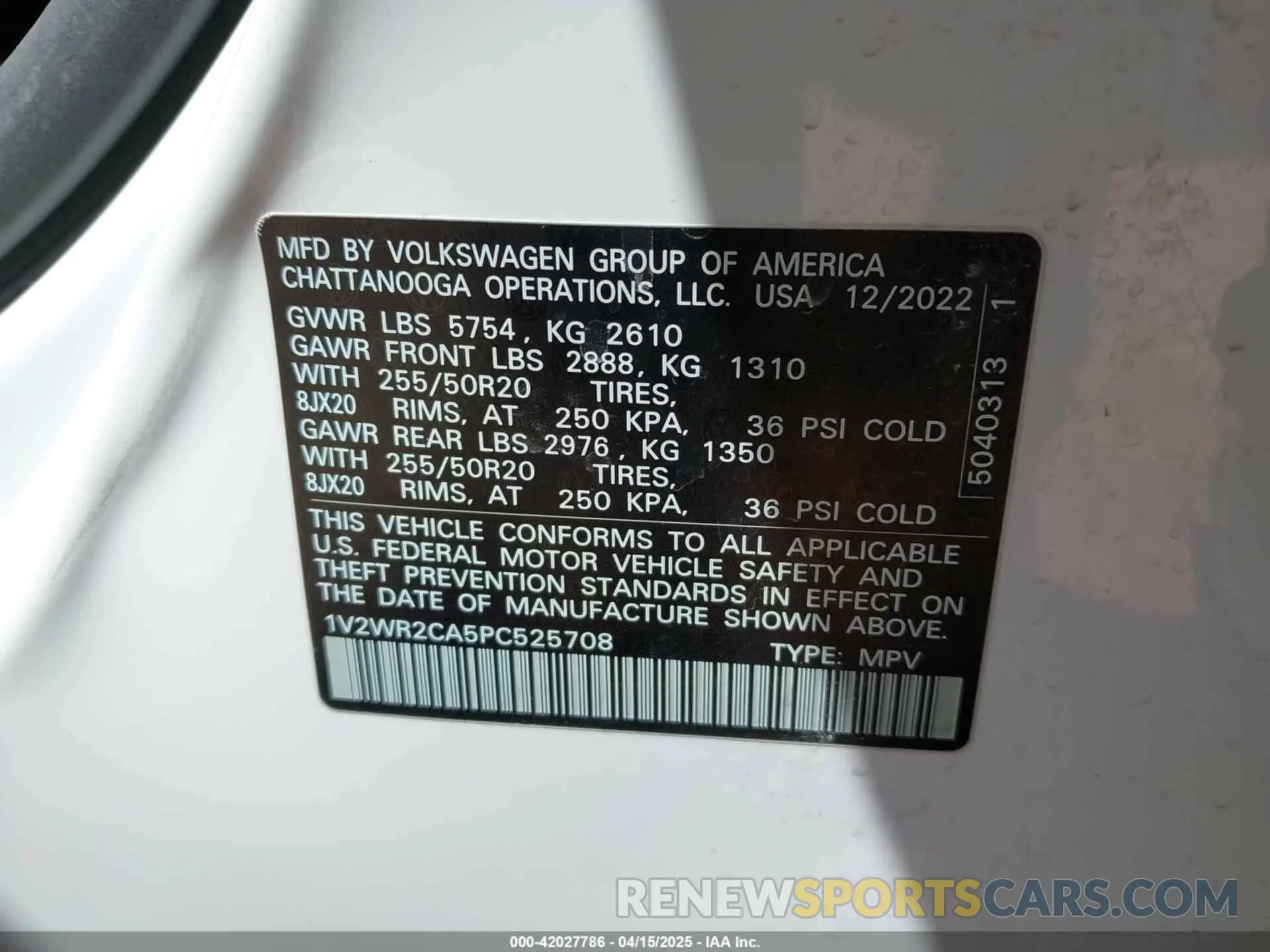 9 fotografías del automóvil dañado 1V2WR2CA5PC525708 VOLKSWAGEN ATLAS 2023