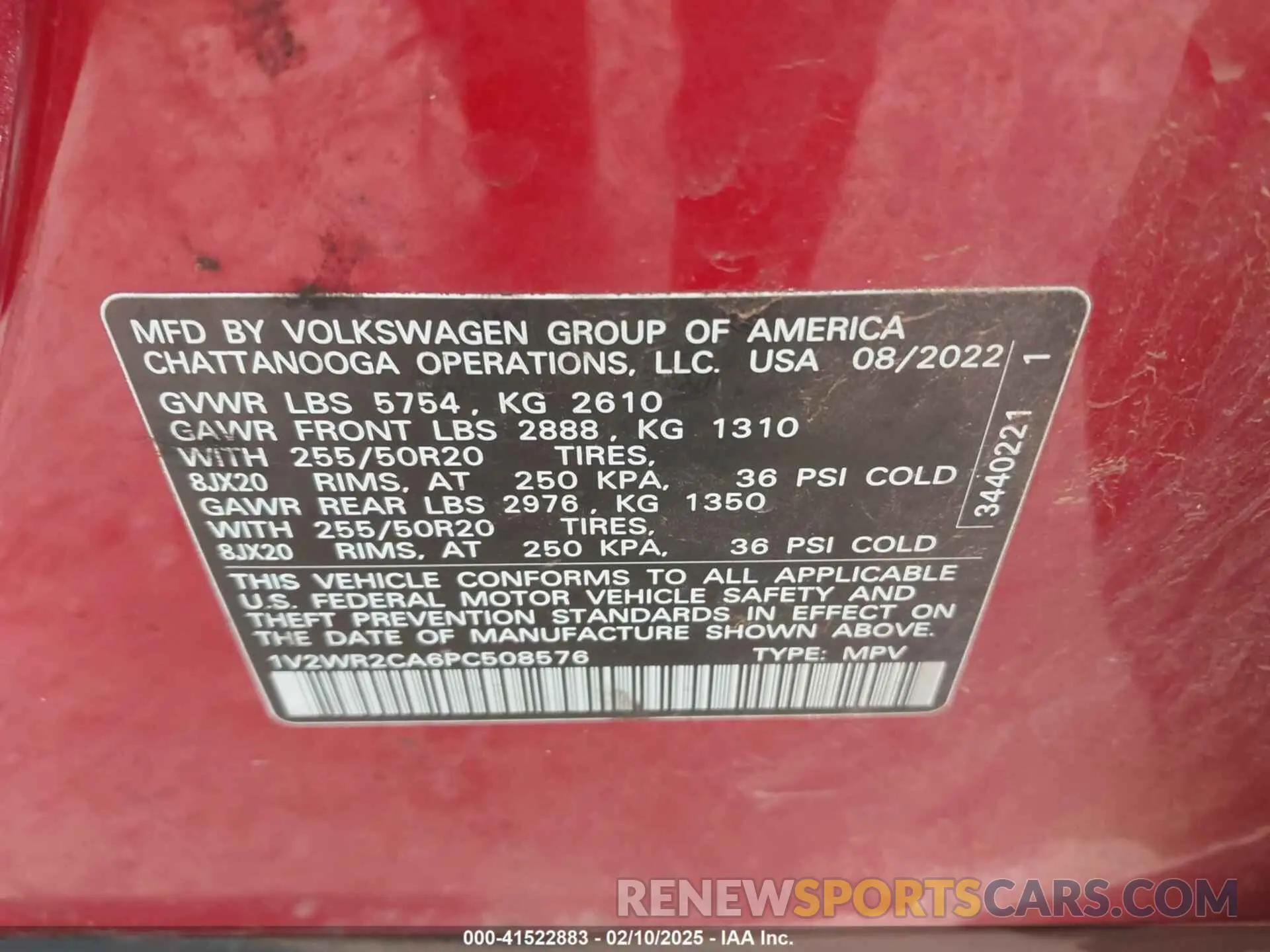 9 fotografías del automóvil dañado 1V2WR2CA6PC508576 VOLKSWAGEN ATLAS 2023