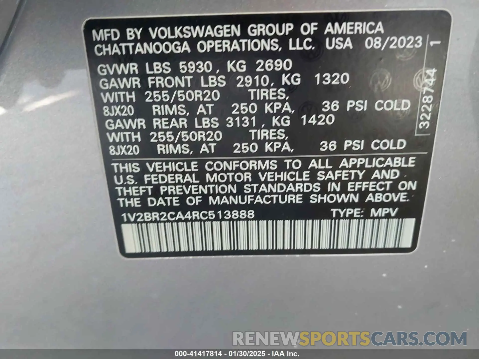 9 fotografías del automóvil dañado 1V2BR2CA4RC513888 VOLKSWAGEN ATLAS 2024