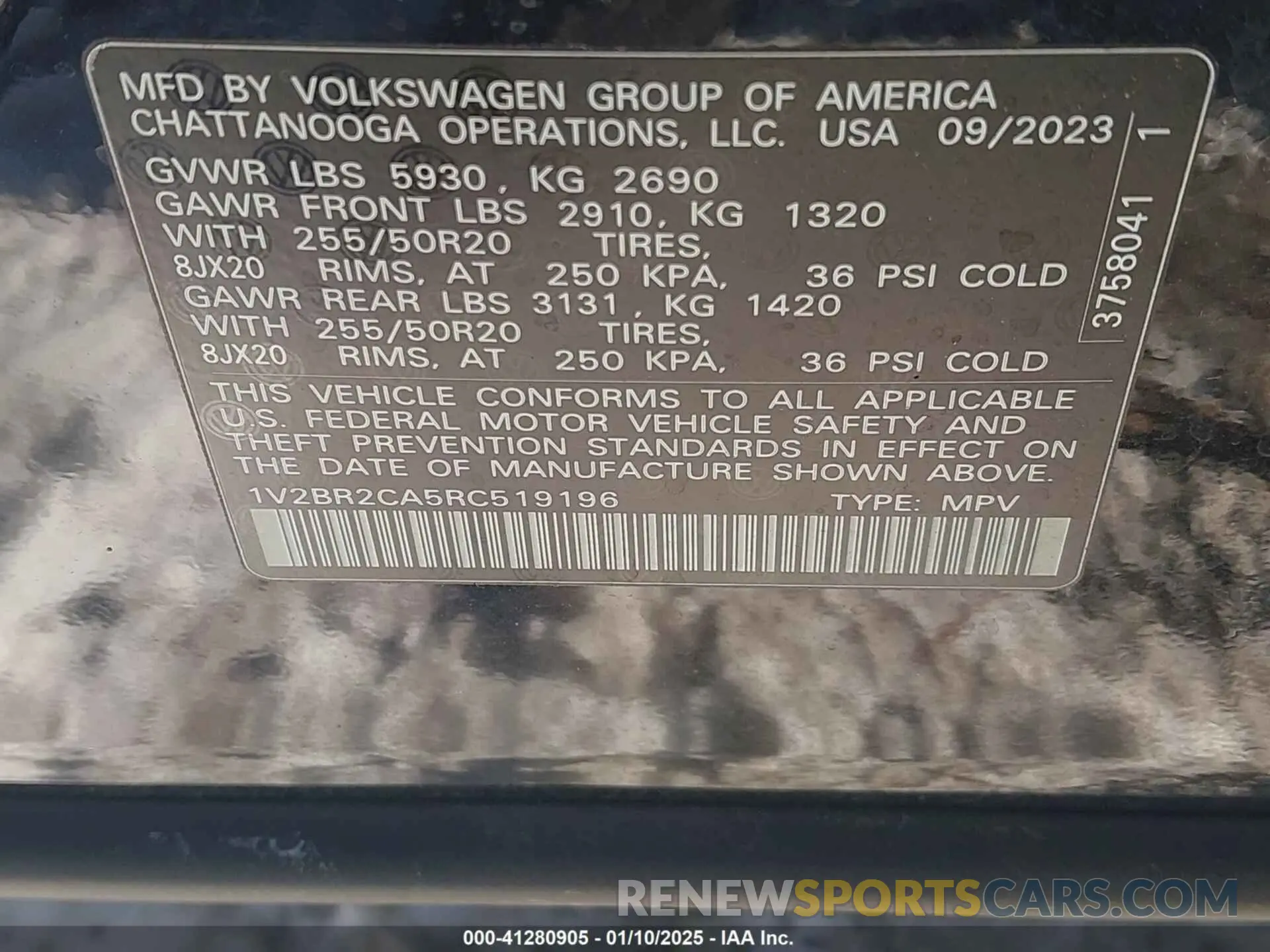 9 fotografías del automóvil dañado 1V2BR2CA5RC519196 VOLKSWAGEN ATLAS 2024
