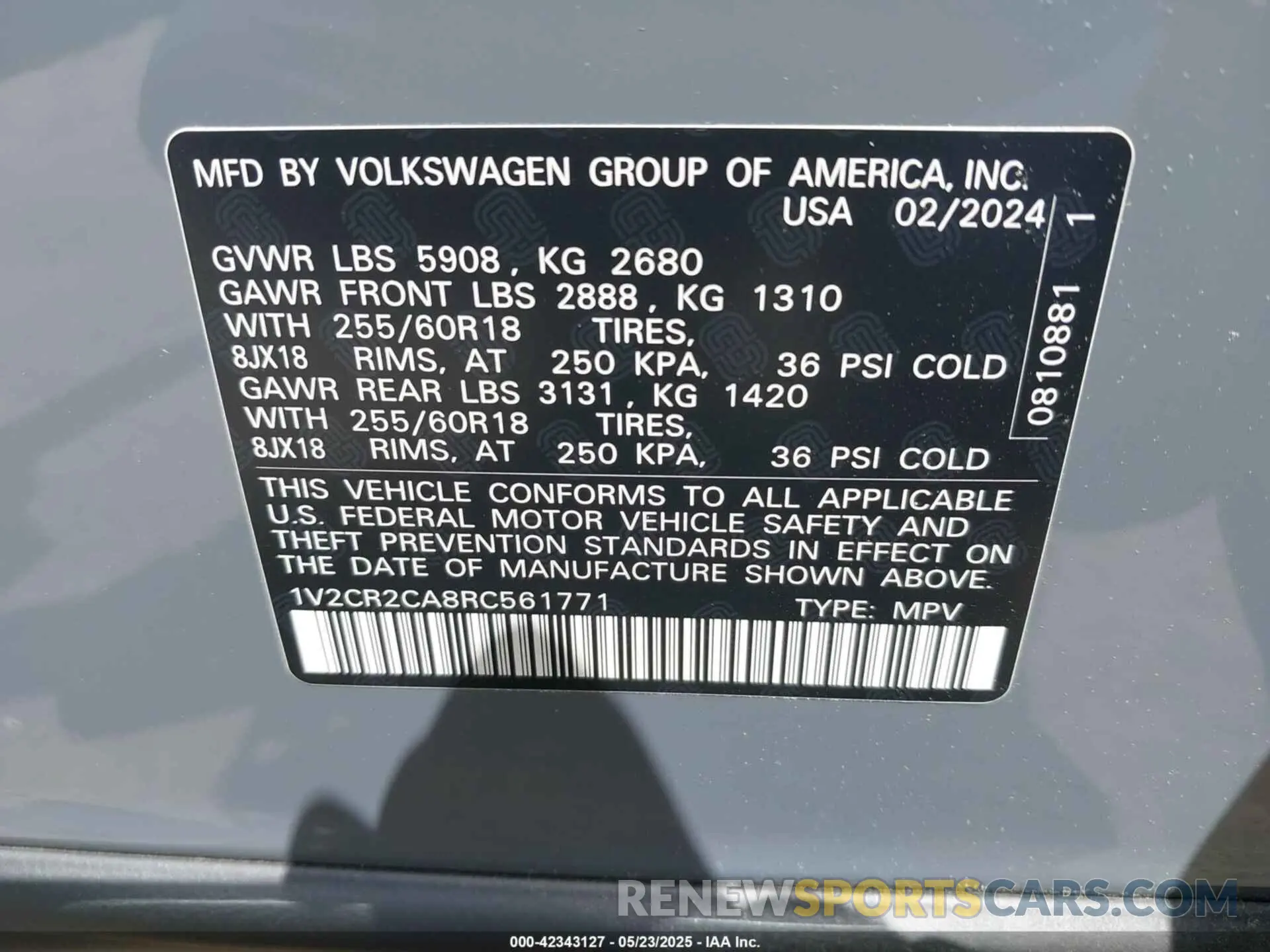9 fotografías del automóvil dañado 1V2CR2CA8RC561771 VOLKSWAGEN ATLAS 2024