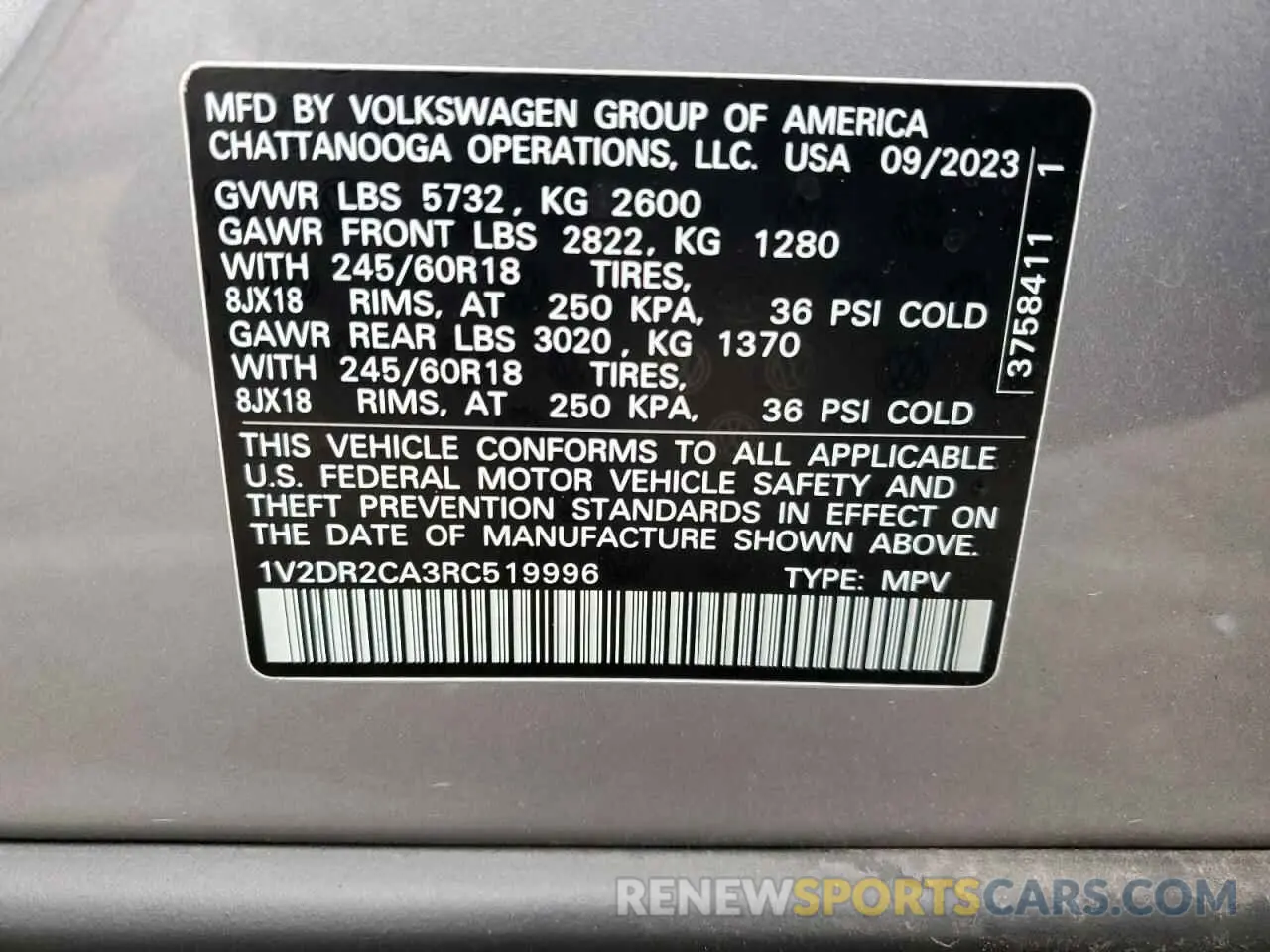 13 fotografías del automóvil dañado 1V2DR2CA3RC519996 VOLKSWAGEN ATLAS 2024