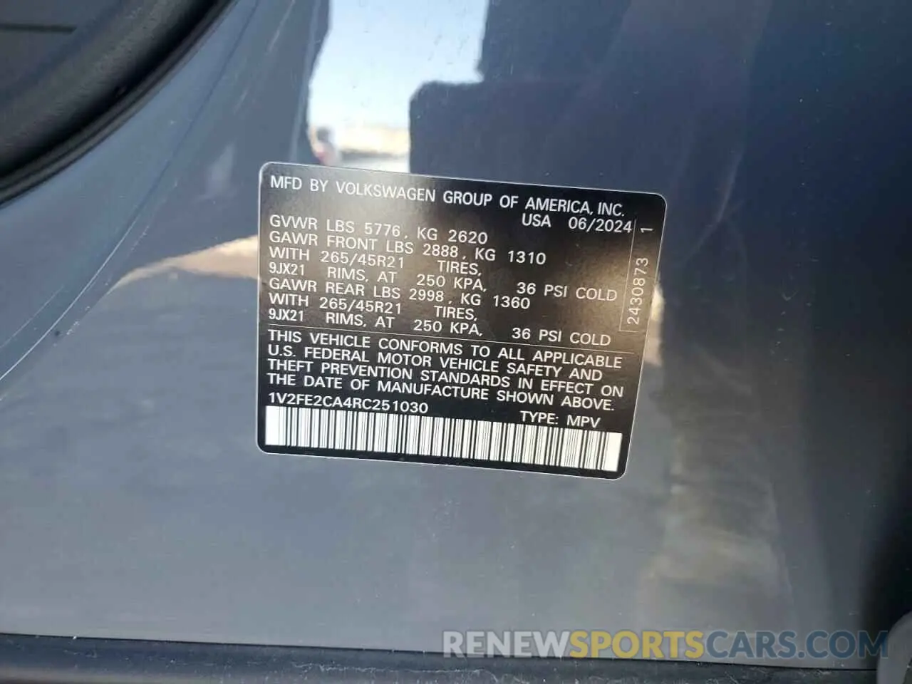 13 fotografías del automóvil dañado 1V2FE2CA4RC251030 VOLKSWAGEN ATLAS 2024