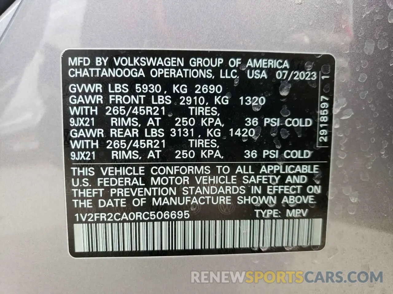 15 fotografías del automóvil dañado 1V2FR2CA0RC506695 VOLKSWAGEN ATLAS 2024