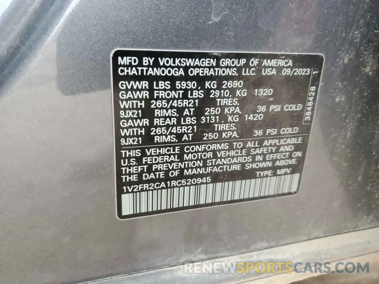 13 fotografías del automóvil dañado 1V2FR2CA1RC520945 VOLKSWAGEN ATLAS 2024