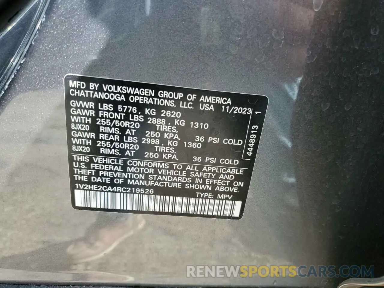 14 fotografías del automóvil dañado 1V2HE2CA4RC219526 VOLKSWAGEN ATLAS 2024