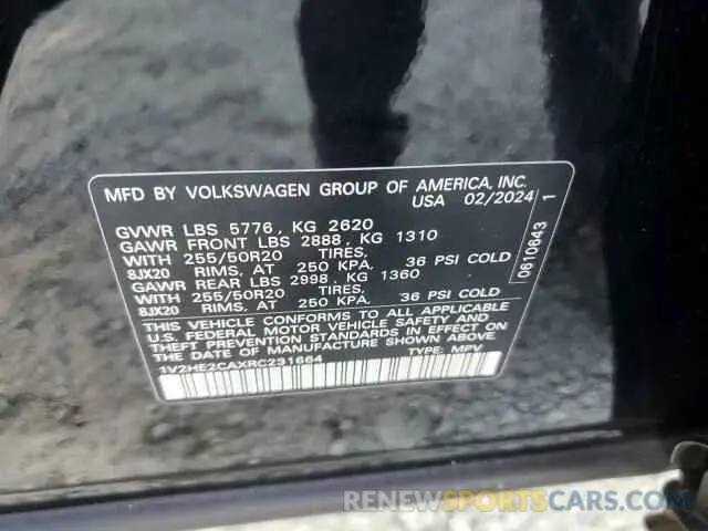 13 fotografías del automóvil dañado 1V2HE2CAXRC231664 VOLKSWAGEN ATLAS 2024